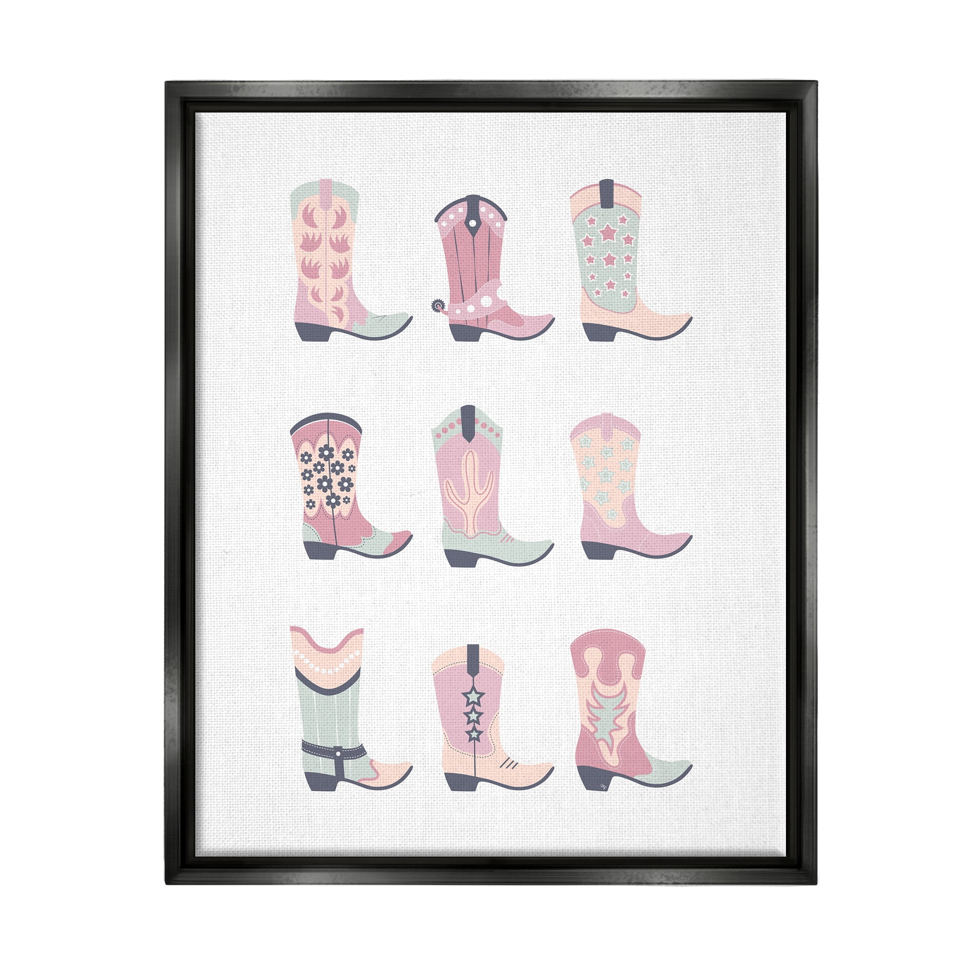 Stupell Industries Various Pastel Cowgirl Boots Beauty & Fashion Painting Black Floater Framed Canvas Art Print Wall Art, 25 x 31