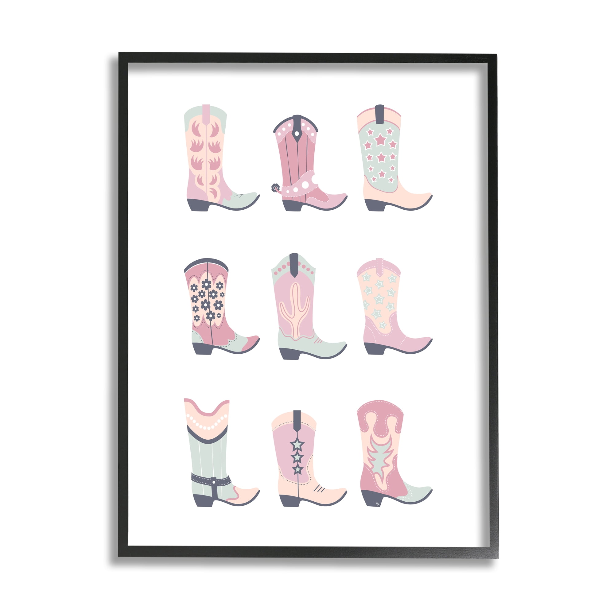 Stupell Industries Various Pastel Cowgirl Boots Beauty & Fashion Painting Black Framed Art Print Wall Art, 16 x 20