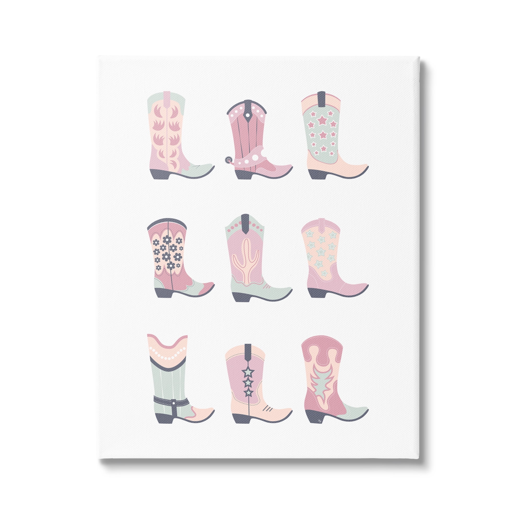 Stupell Industries Various Pastel Cowgirl Boots Beauty & Fashion Painting Gallery Wrapped Canvas Art Print Wall Art, 30 x 40