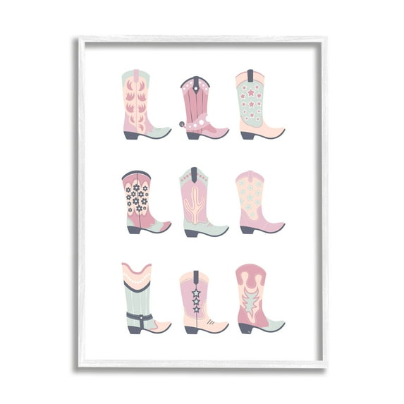 Stupell Industries Various Pastel Cowgirl Boots Beauty & Fashion Painting White Framed Art Print Wall Art, 11 x 14