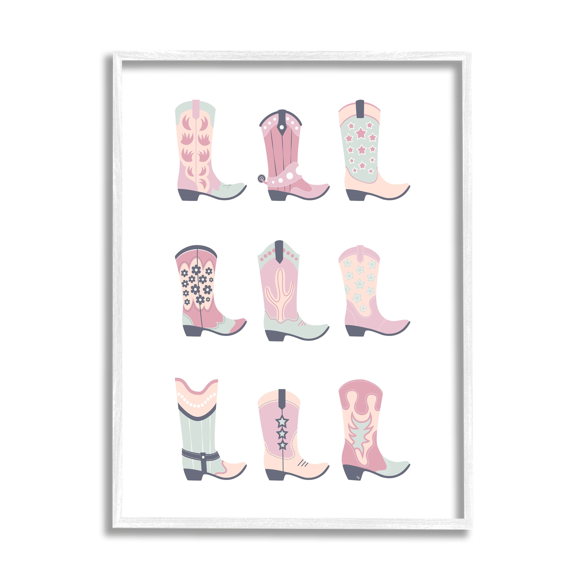Stupell Industries Various Pastel Cowgirl Boots Beauty & Fashion Painting White Framed Art Print Wall Art, 16 x 20
