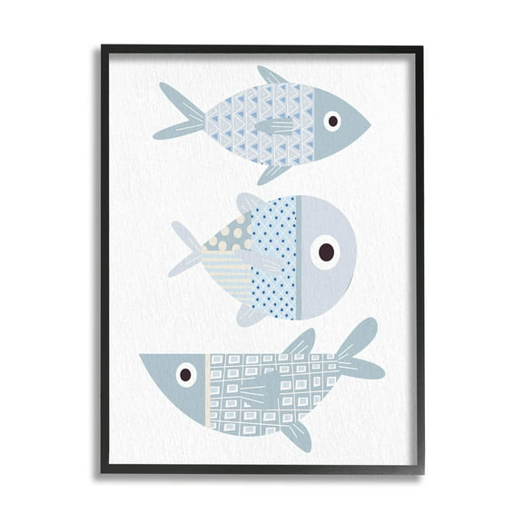 Stupell Industries Various Patterned Aquatic Fish Design Graphic Art Black Framed Art Print Wall Art, Design by Kim Allen