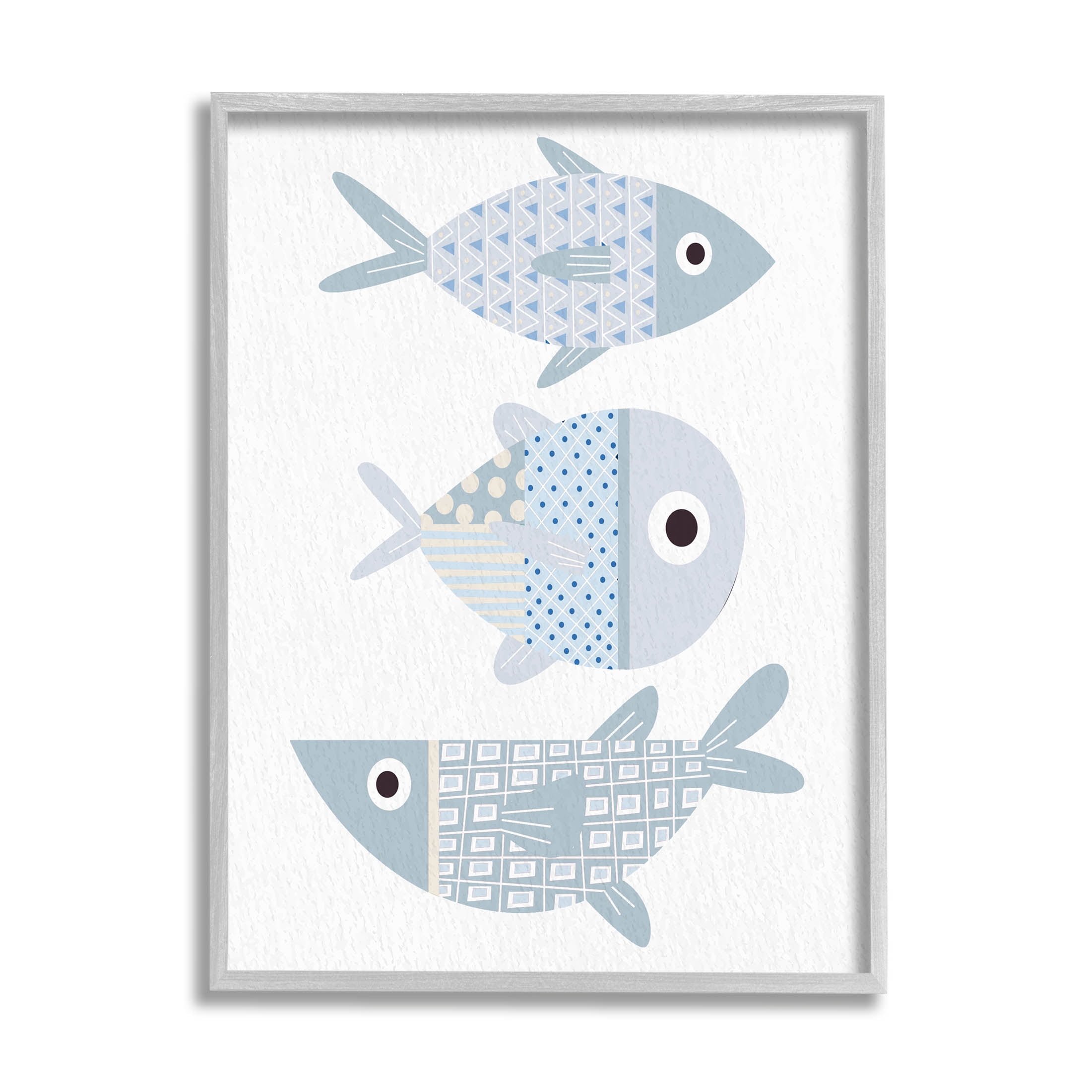 Stupell Industries Various Patterned Aquatic Fish Design Graphic Art Gray Framed Art Print Wall Art, Design by Kim Allen