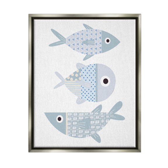 Stupell Industries Various Patterned Aquatic Fish Design Graphic Art Luster Gray Floating Framed Canvas Print Wall Art, Design by Kim Allen