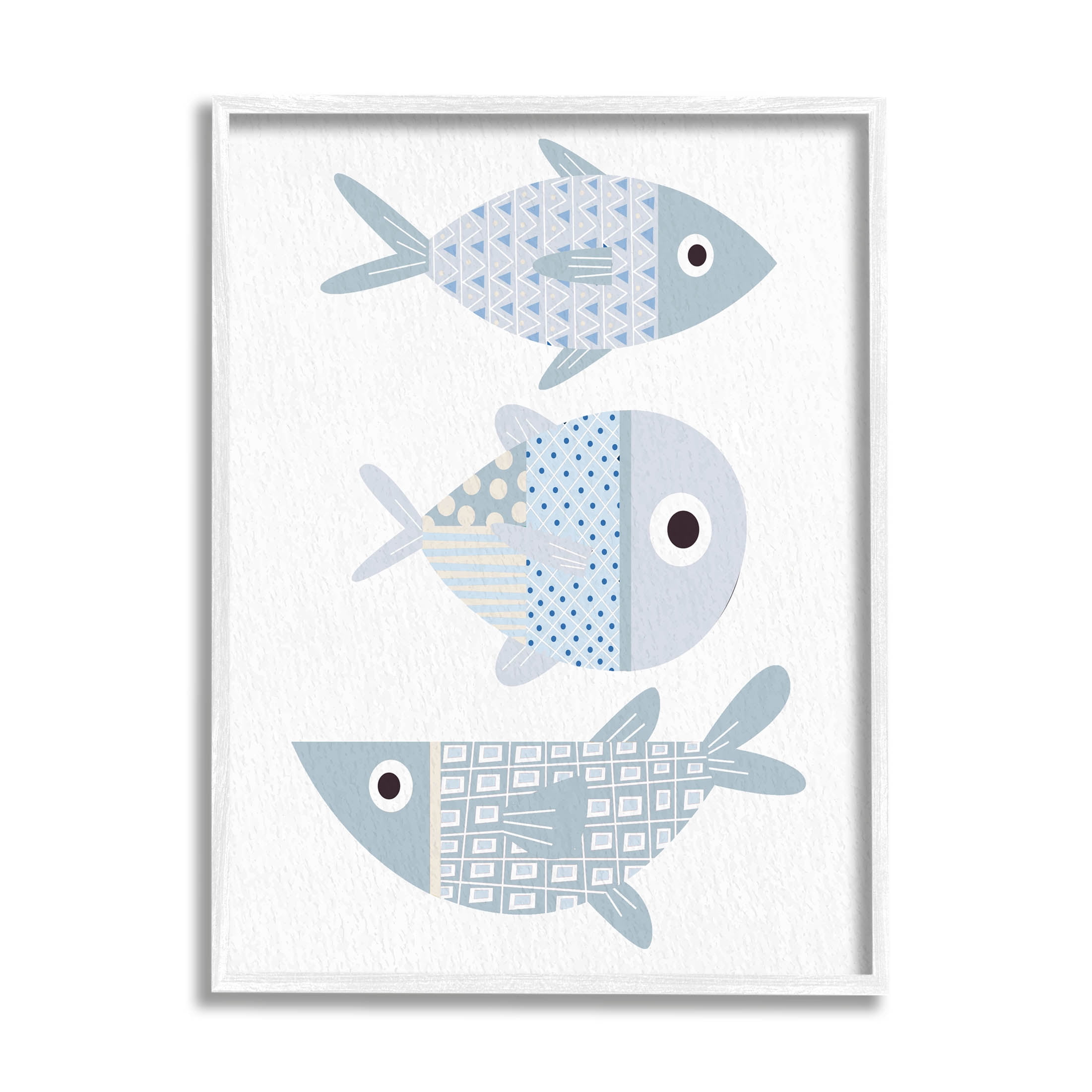 Stupell Industries Various Patterned Aquatic Fish Design Graphic Art White Framed Art Print Wall Art, Design by Kim Allen