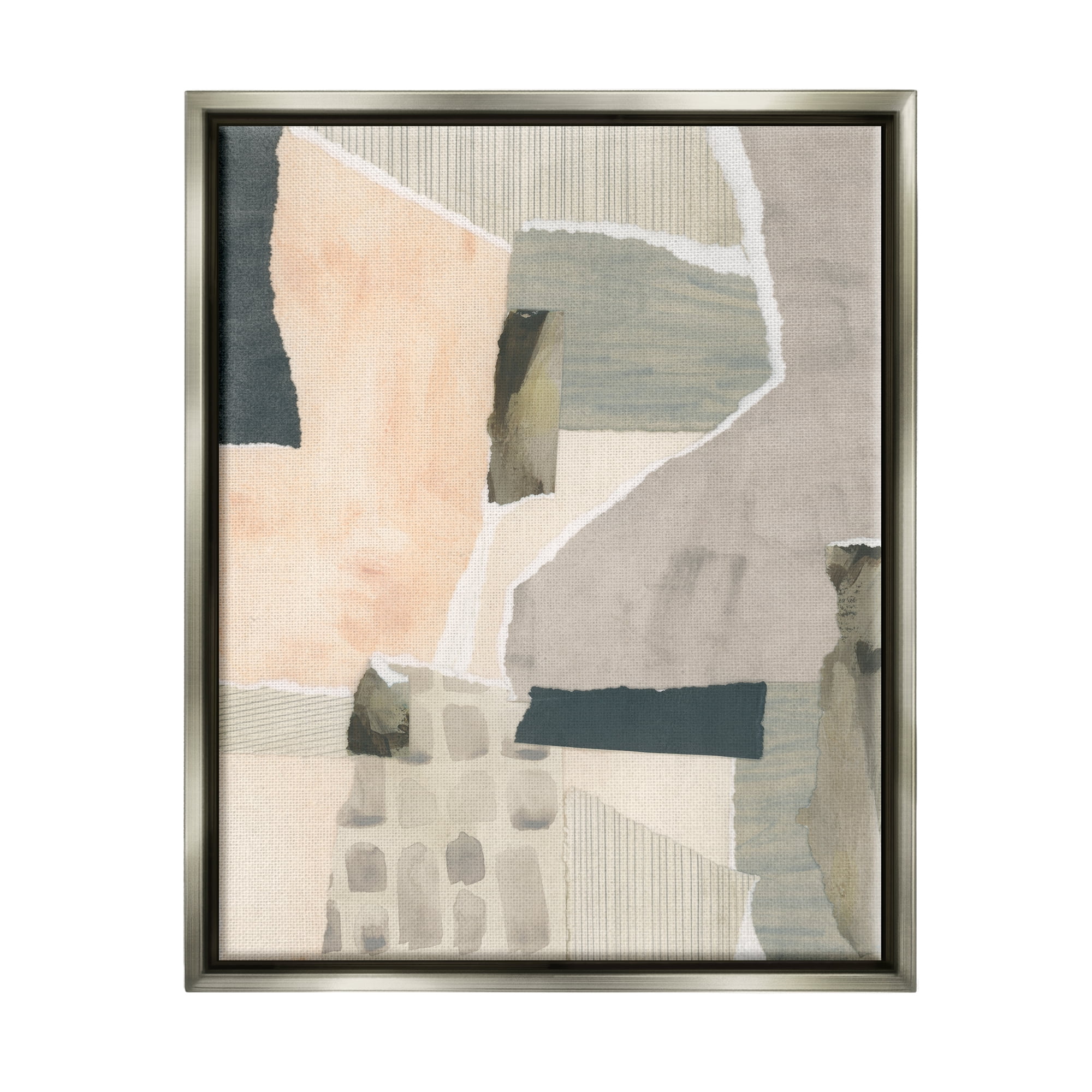 Stupell Industries Various Patterns Collage Abstract Painting Gray Floater Framed Canvas Art Print Wall Art, 17 x 21
