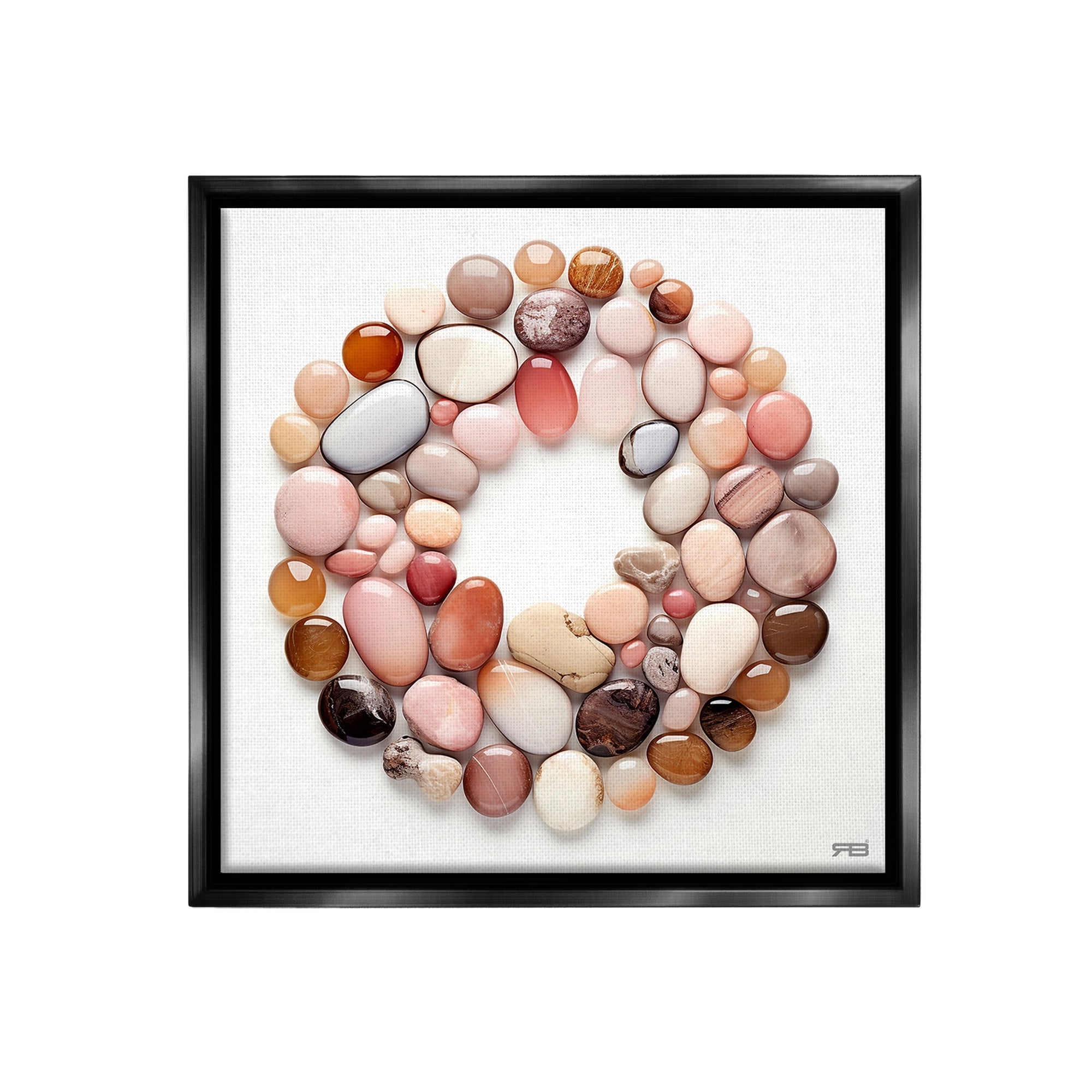 Stupell Industries Various Pebbles in Circle Landscape Painting Black Floater Framed Canvas Art Print Wall Art, 18 x 18