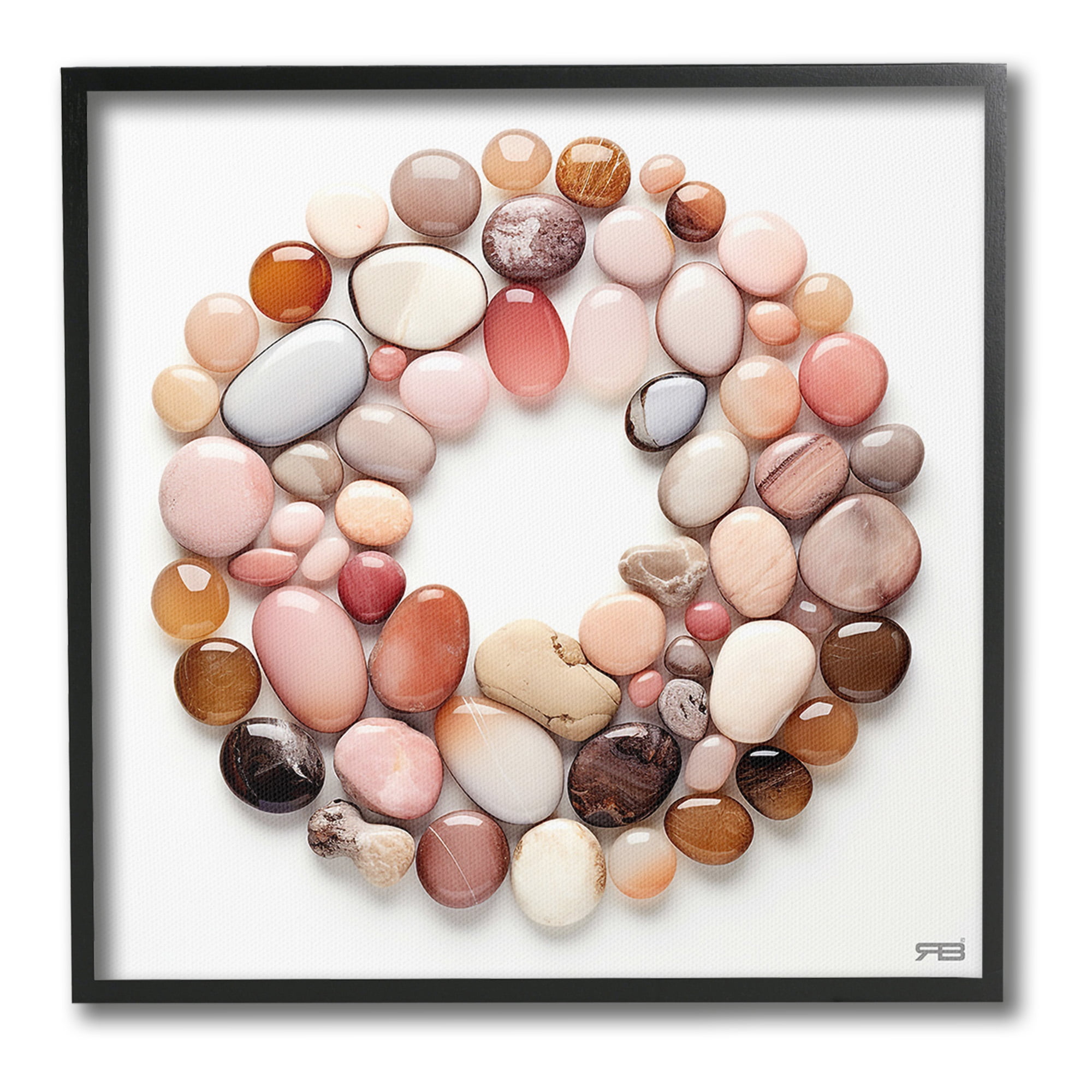Stupell Industries Various Pebbles in Circle Landscape Painting Black Framed Art Print Wall Art, 12 x 12