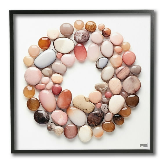 Stupell Industries Various Pebbles in Circle Landscape Painting Black Framed Art Print Wall Art, 12 x 12