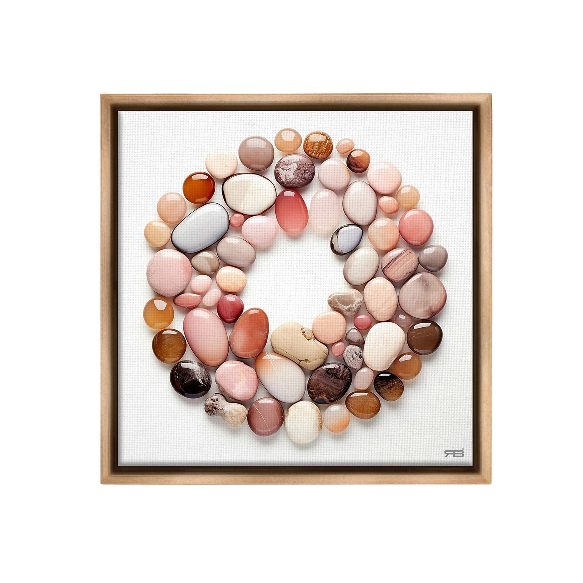 Stupell Industries Various Pebbles in Circle Landscape Painting Brown Floater Framed Canvas Art Print Wall Art, 18 x 18