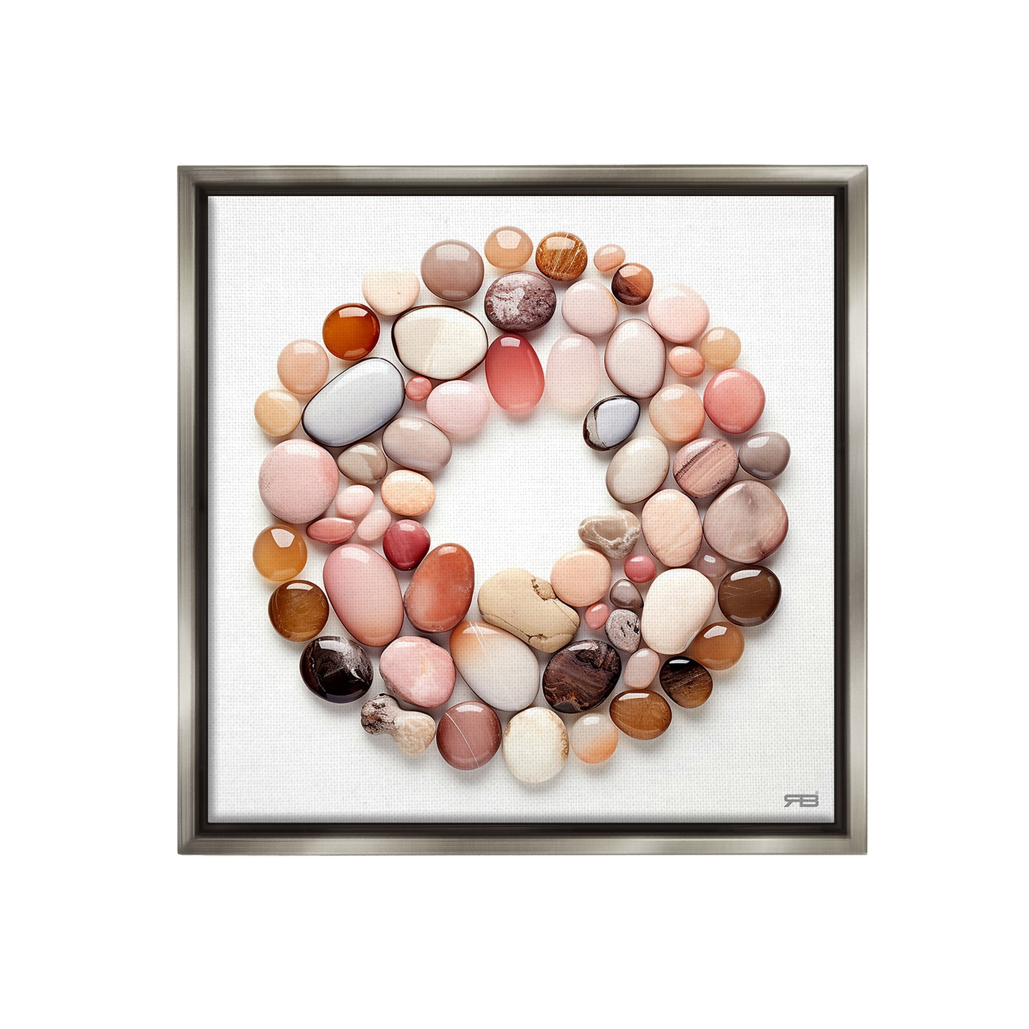 Stupell Industries Various Pebbles in Circle Landscape Painting Gray Floater Framed Canvas Art Print Wall Art, 25 x 25