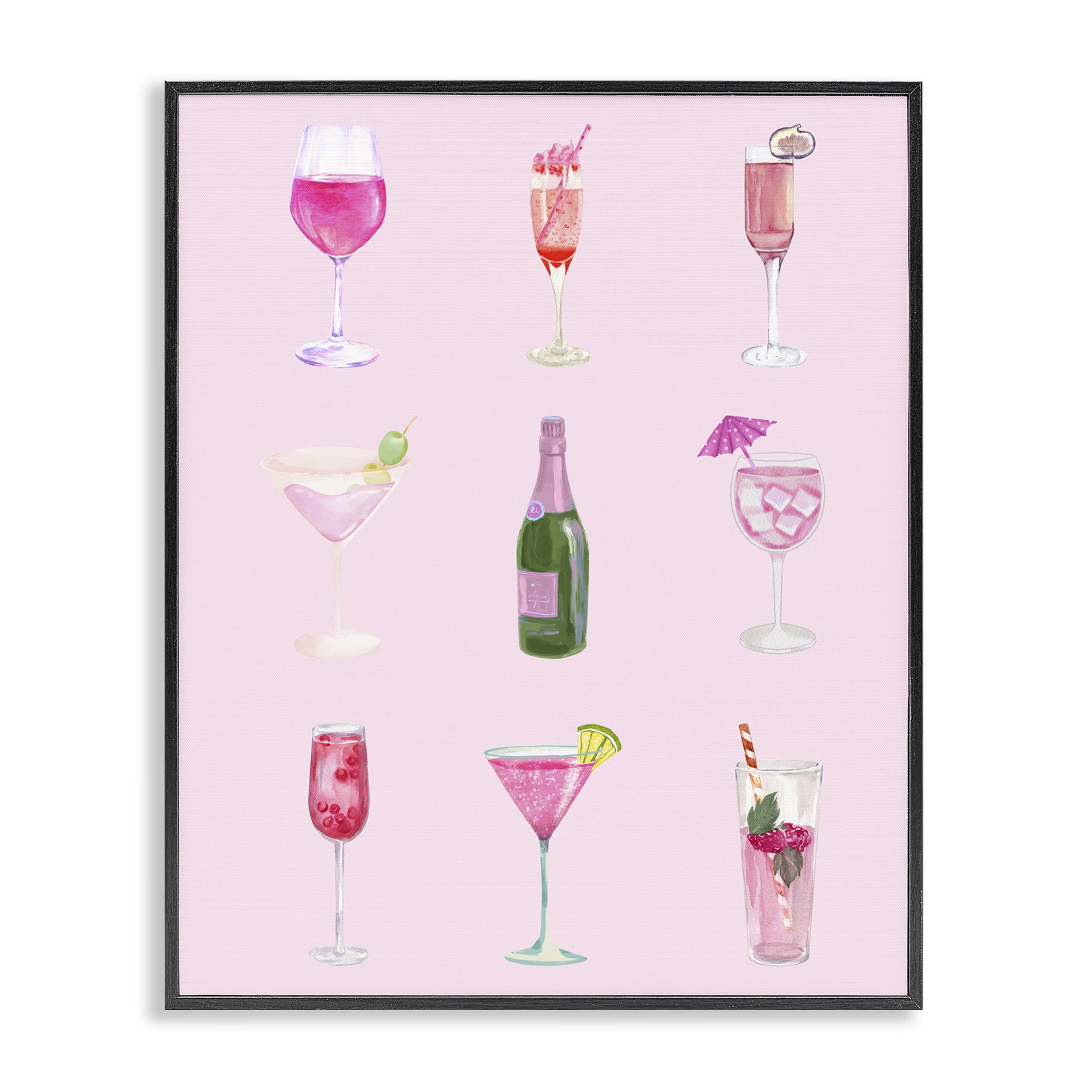 Stupell Industries Various Pink Drinks Food & Beverage Painting Black Framed Art Print Wall Art, 16 x 20