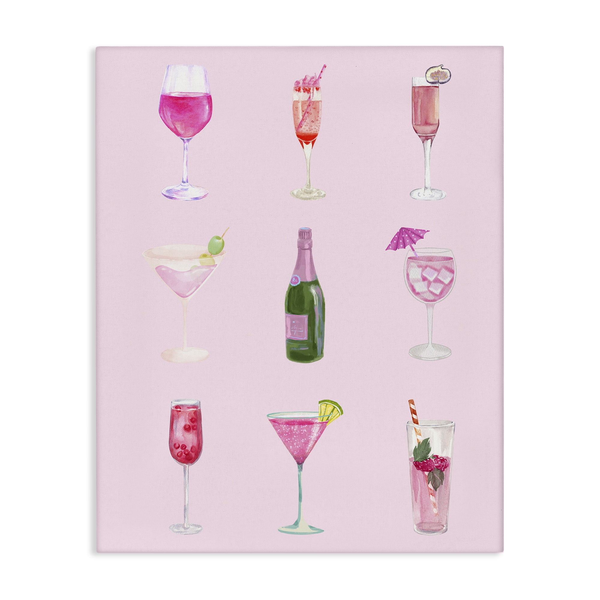 Stupell Industries Various Pink Drinks Food & Beverage Painting Wrapped Canvas Art Print Wall Art, 16 x 20