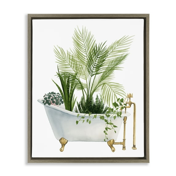 Various Plants Greenery Vintage Tub Brown Floating Frame Canvas Art, 25 x 31, Made In USA