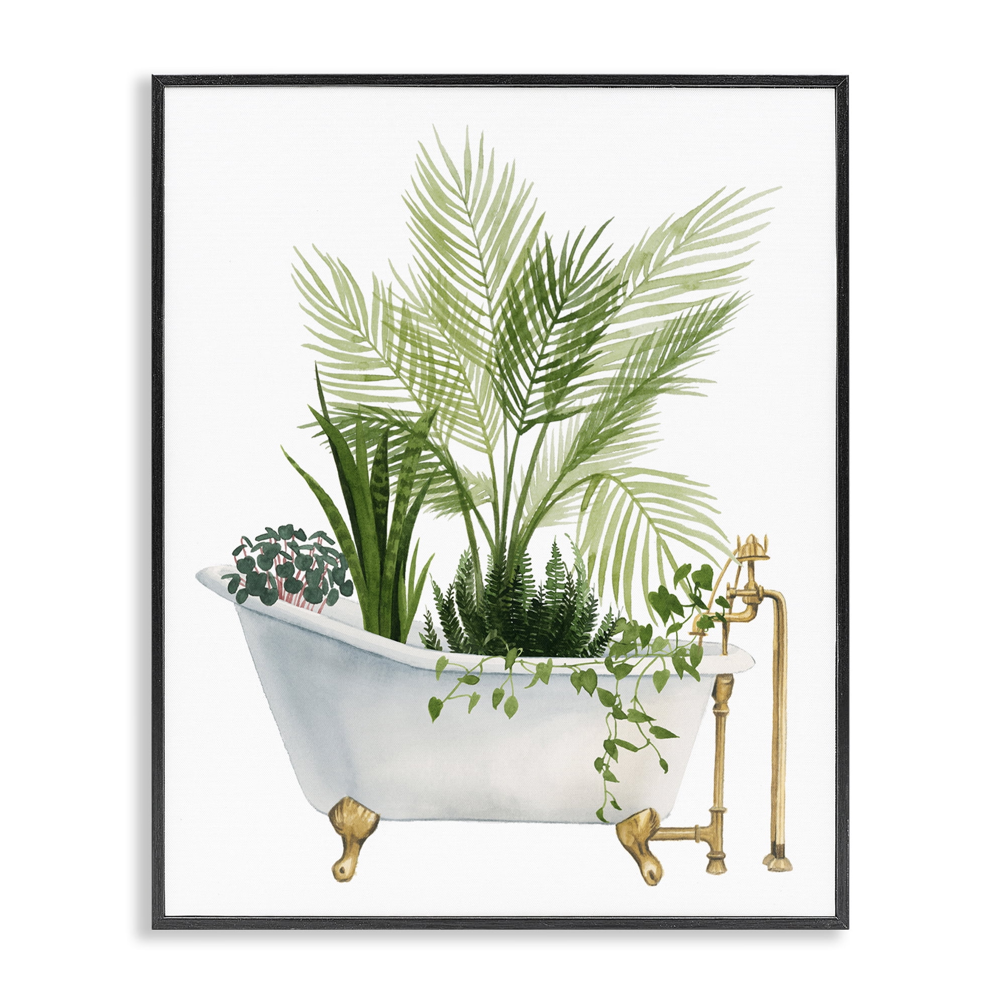 Various Plants Greenery Vintage Tub Black Framed Giclee Art, 24 x 30