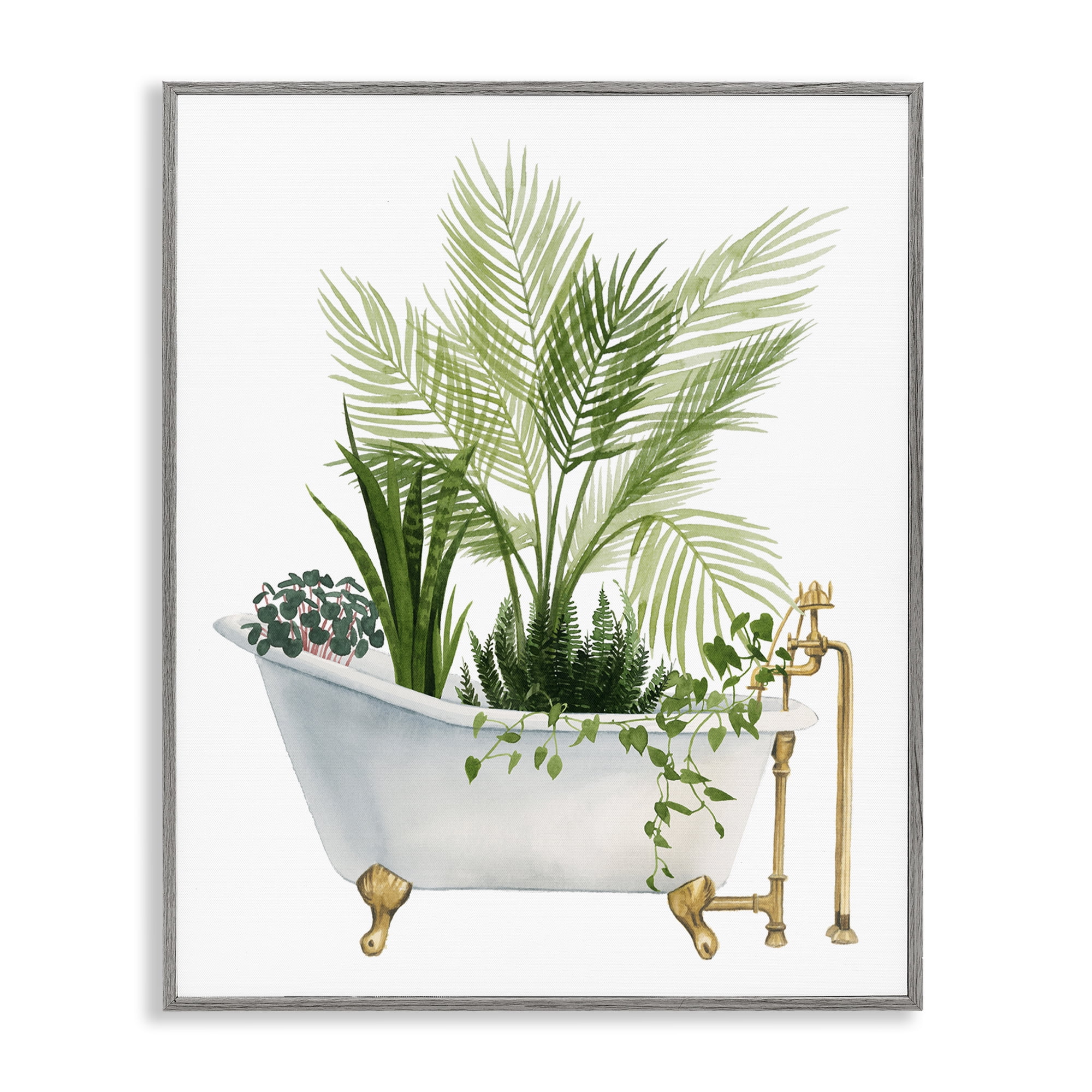 Various Plants Greenery Vintage Tub Gray Framed Giclee Art, 16 x 20
