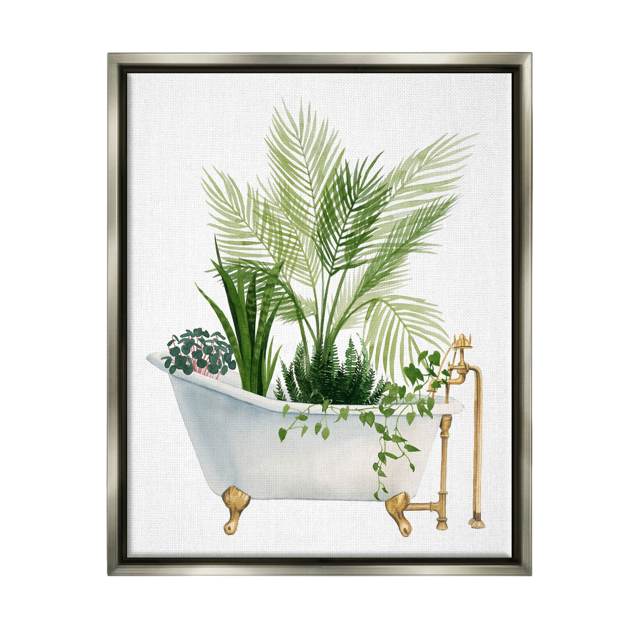 Gray Framed Botanical Greenery Print on Canvas, 17 x 21