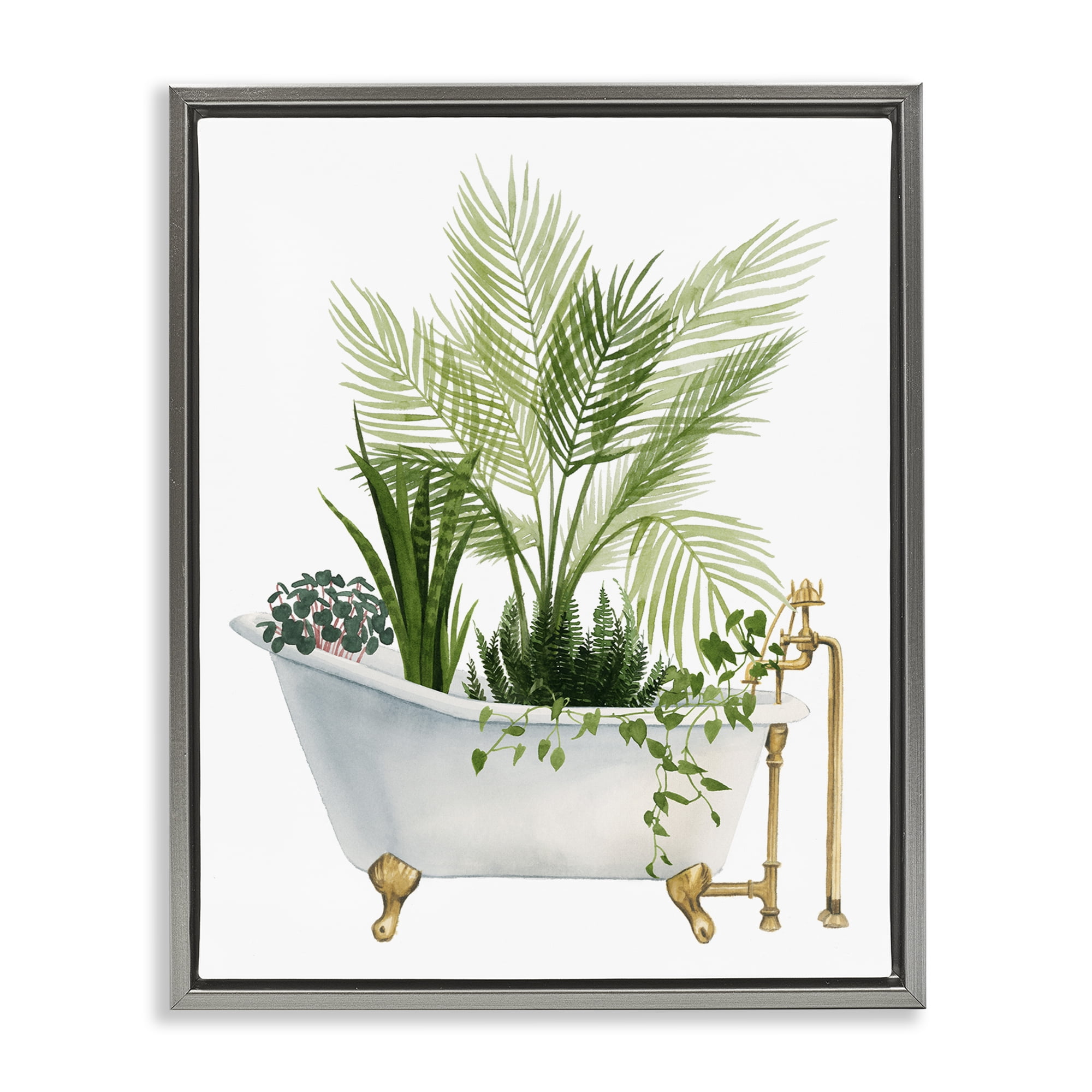 Various Plants Greenery Vintage Tub Gray Floating Frame Canvas Art, 25 x 31