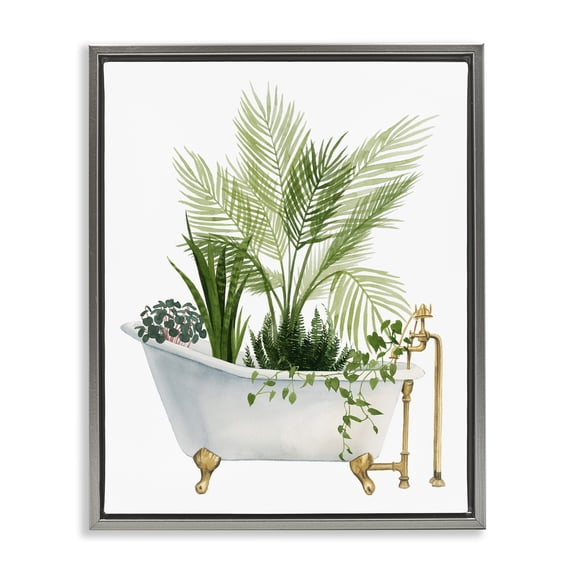 Various Plants Greenery Vintage Tub Gray Floating Frame Canvas Art, 17 x 21