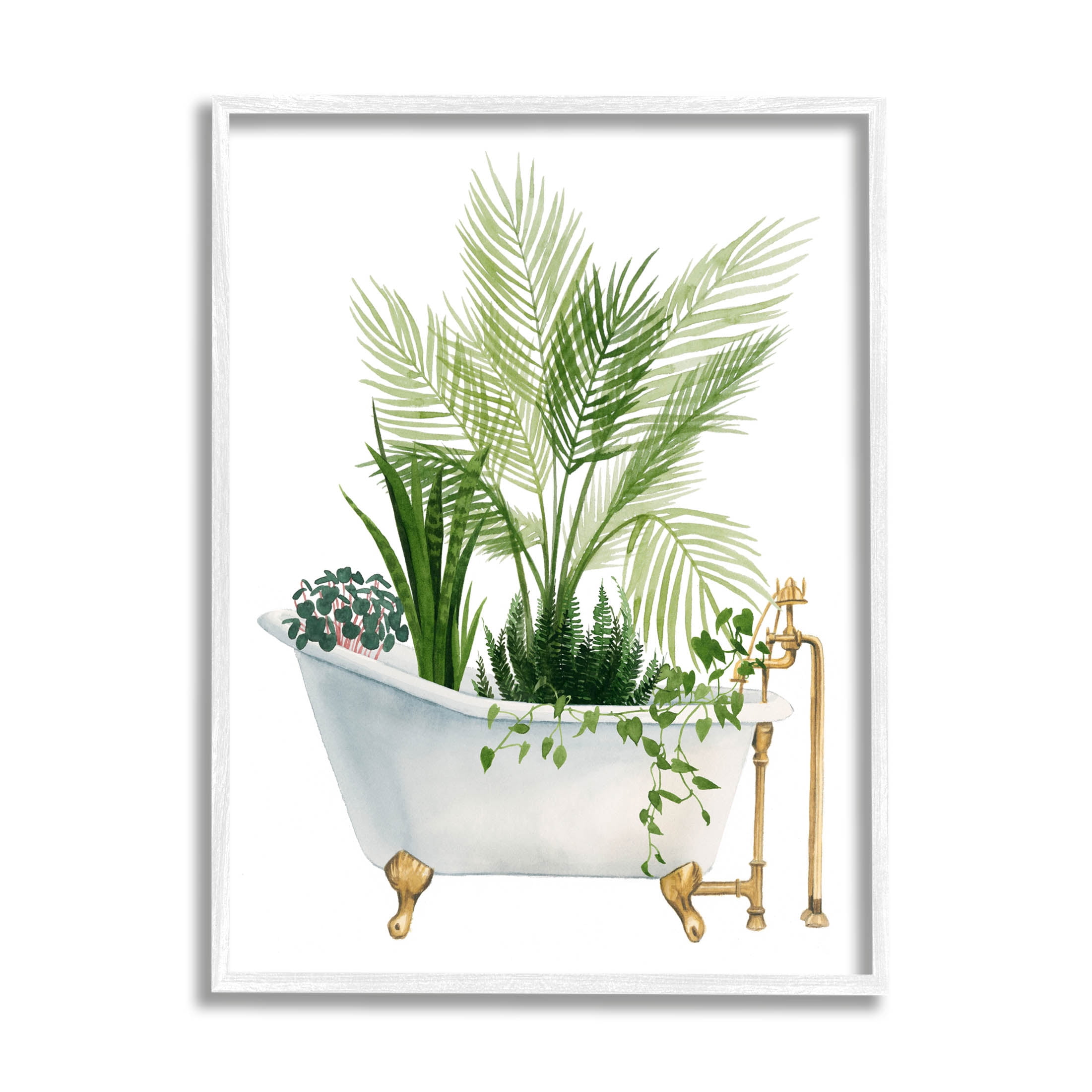 Greenery Vintage Tub Graphic Art Print on Canvas with White Frame