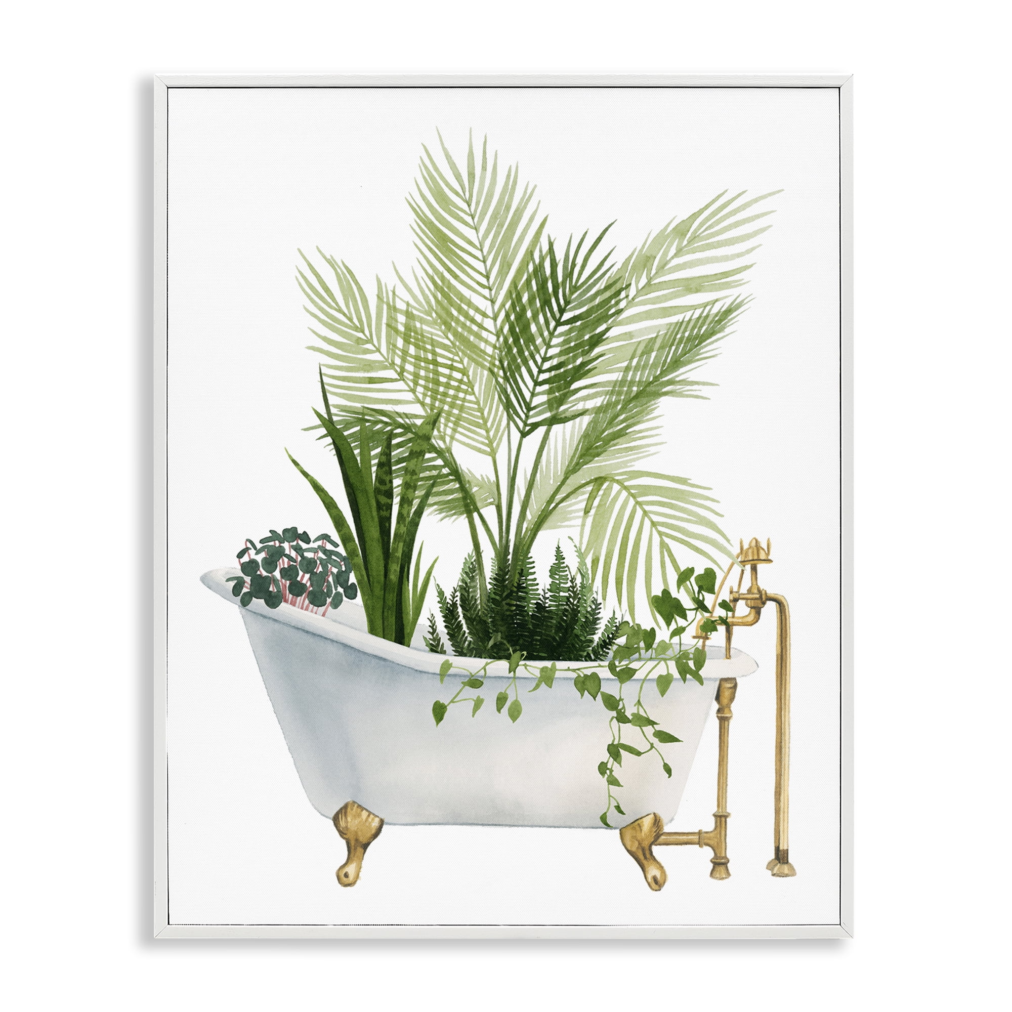 Various Plants Greenery Vintage Tub White Framed Giclee Art, 24 x 30