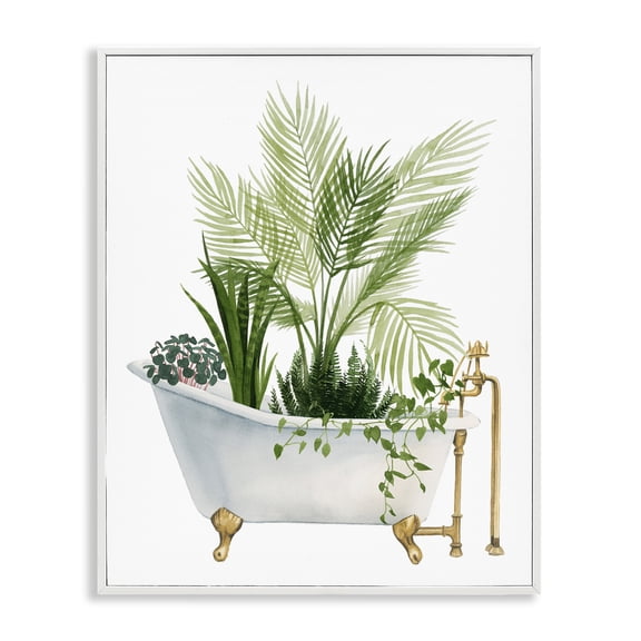 Various Plants Greenery Vintage Tub White Framed Giclee Art, 24 x 30, Made In USA