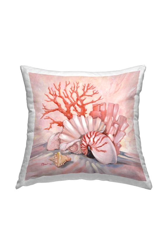 Industries Various Red Pink Seashells Coral Still Life Design by Paul Brent Throw Pillow