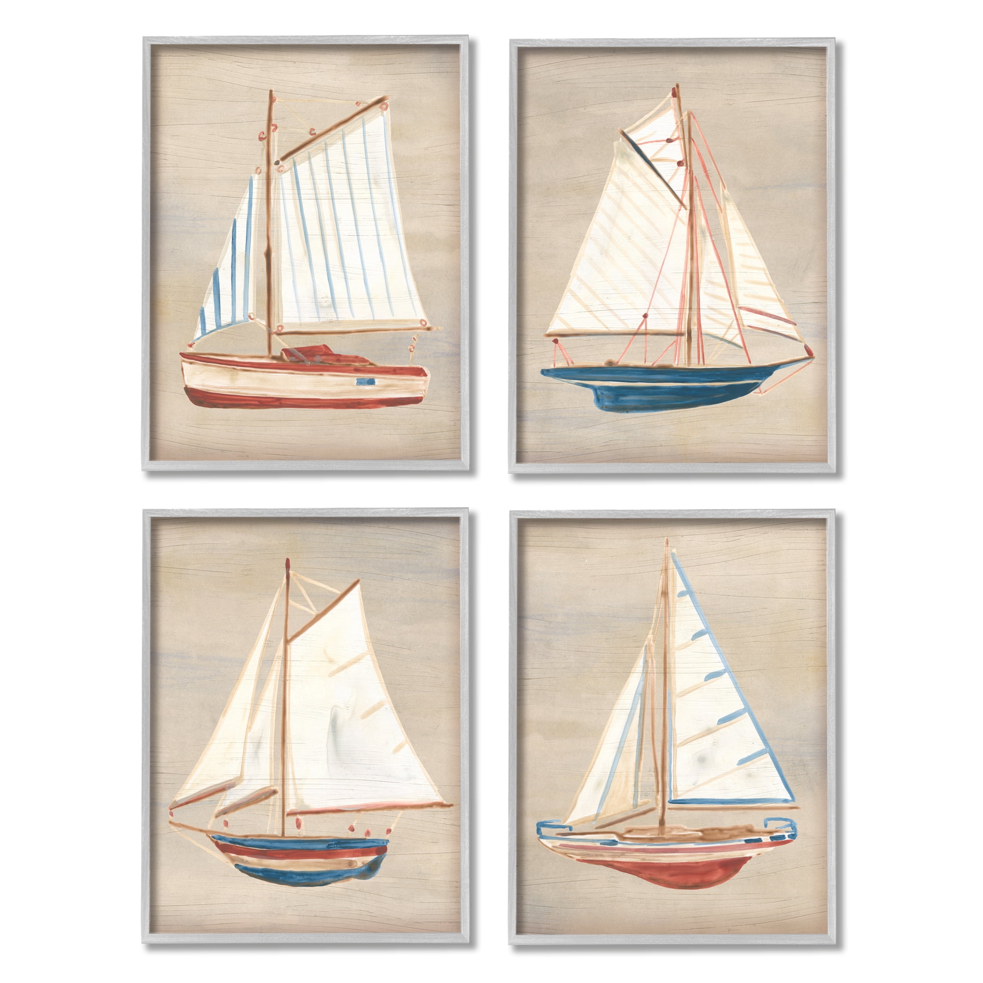 Stupell Industries Various Rustic Boats Transportation Painting Gray Framed Art Print Wall Art, 16 x 20