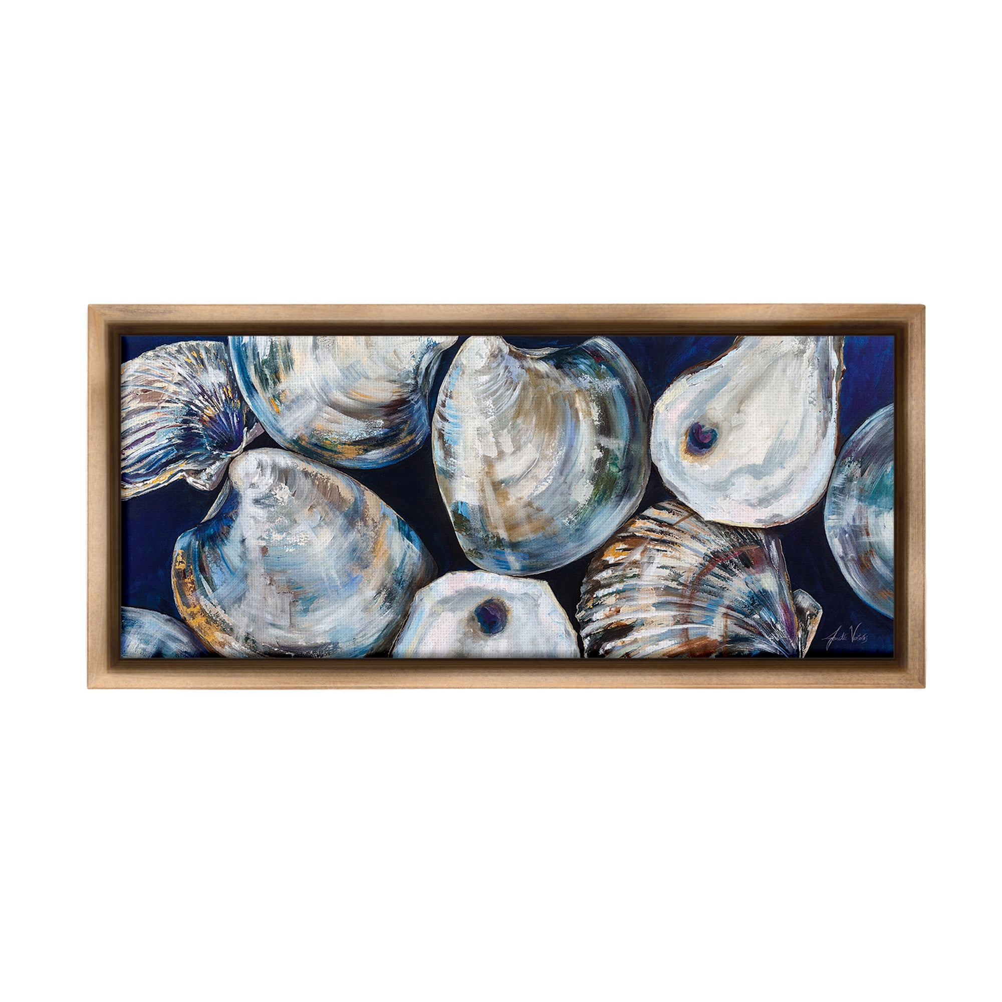 Stupell Industries Various Sea Clams Animals & Insects Painting Brown Floater Framed Canvas Art Print Wall Art, 25 x 11