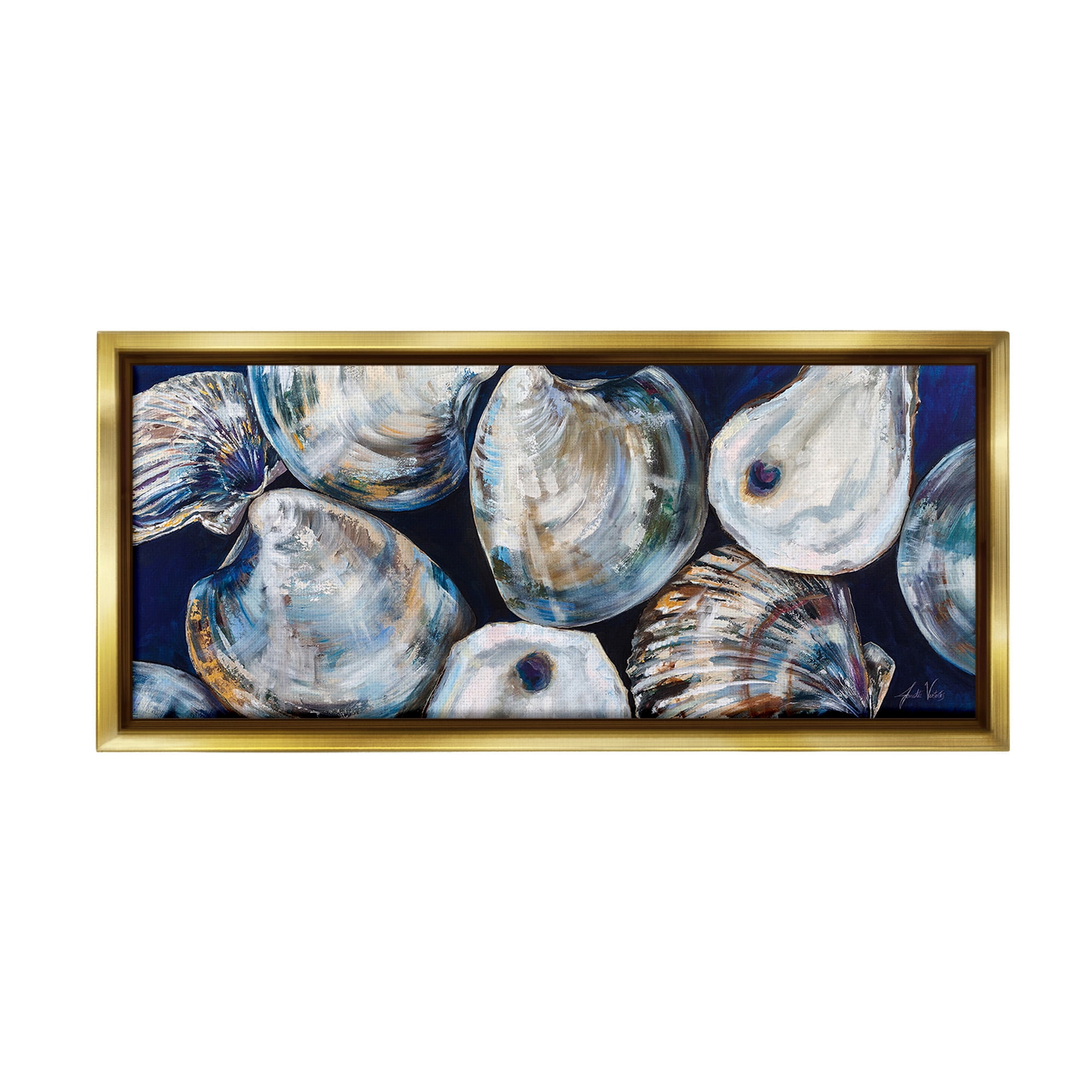 Stupell Industries Various Sea Clams Animals & Insects Painting Gold Floater Framed Canvas Art Print Wall Art, 25 x 11
