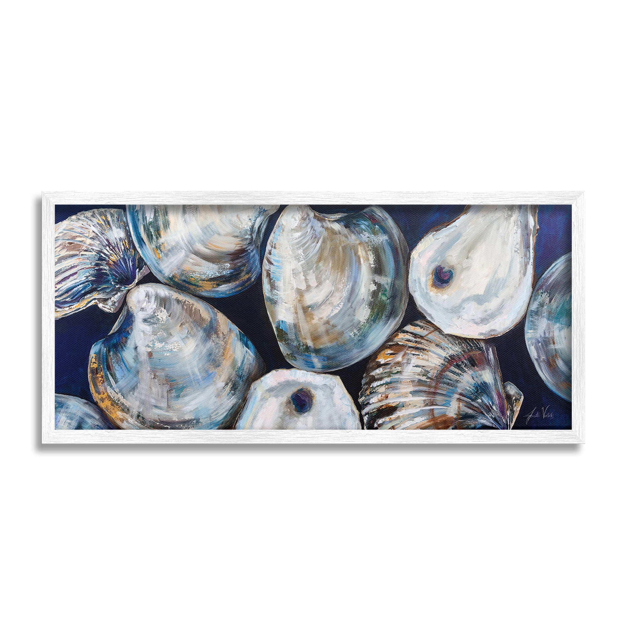 Stupell Industries Various Sea Clams Animals & Insects Painting White Framed Art Print Wall Art, 30 x 13