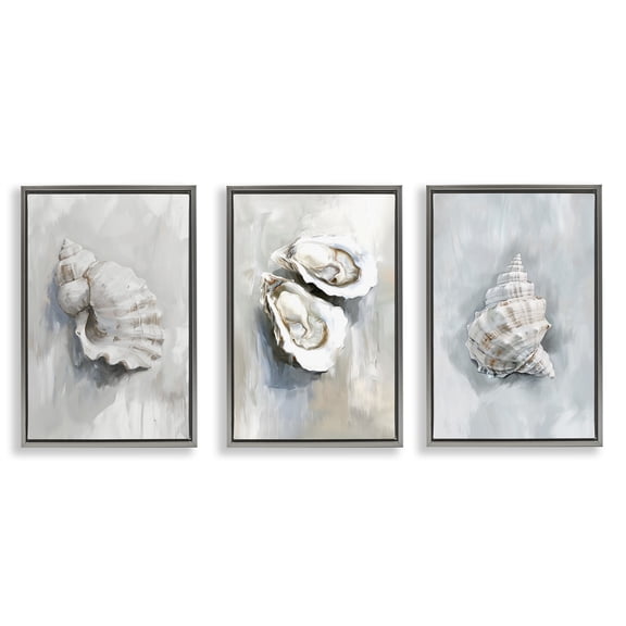 Stupell Industries Various Seashell Mirages Animals Painting Gray Floater Framed Canvas Art Print Wall Art, 17 x 25, Set of 3