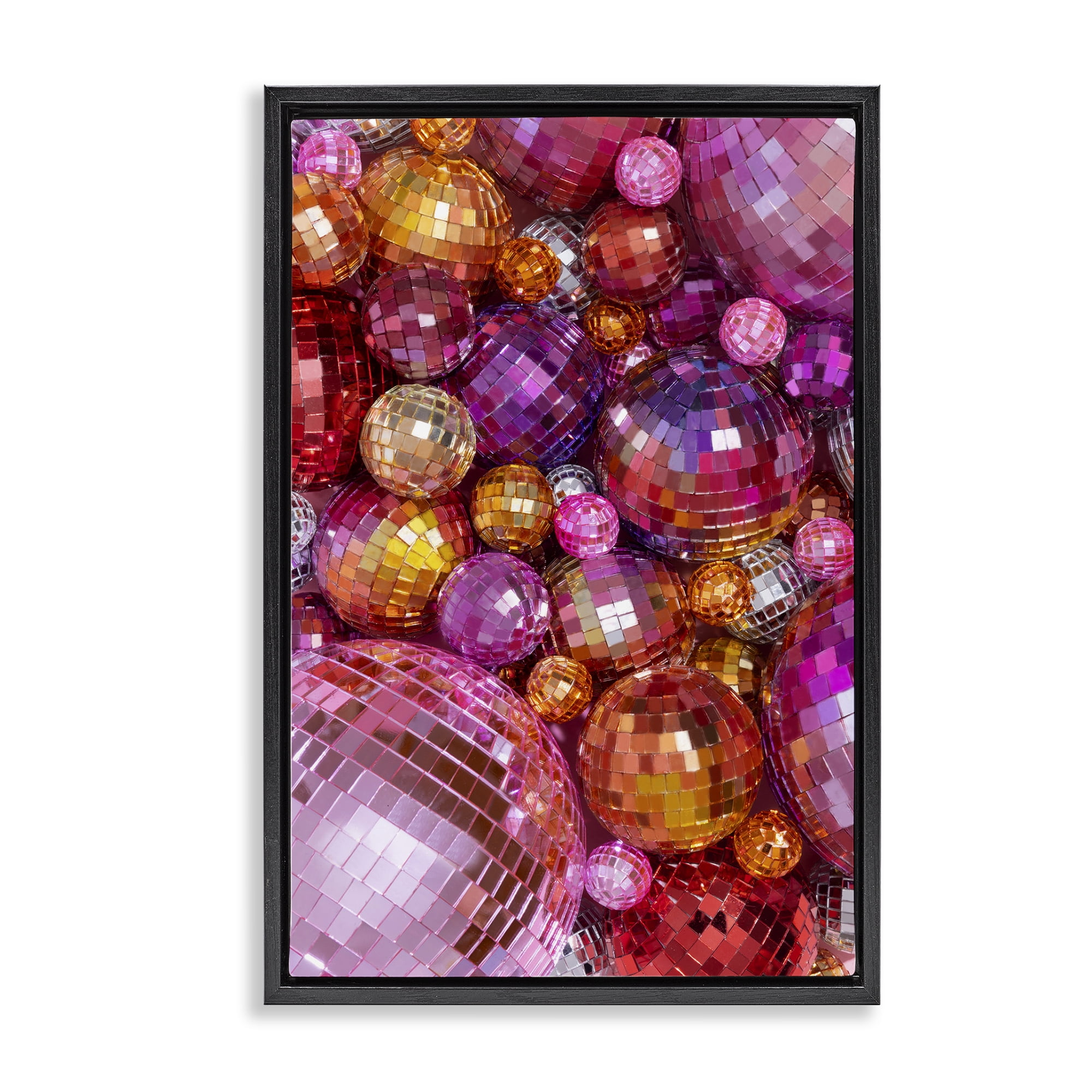 Stupell Industries Various Size Disco Balls Performing Arts Painting Black Floater Framed Art Print Wall Art, 17 x 25
