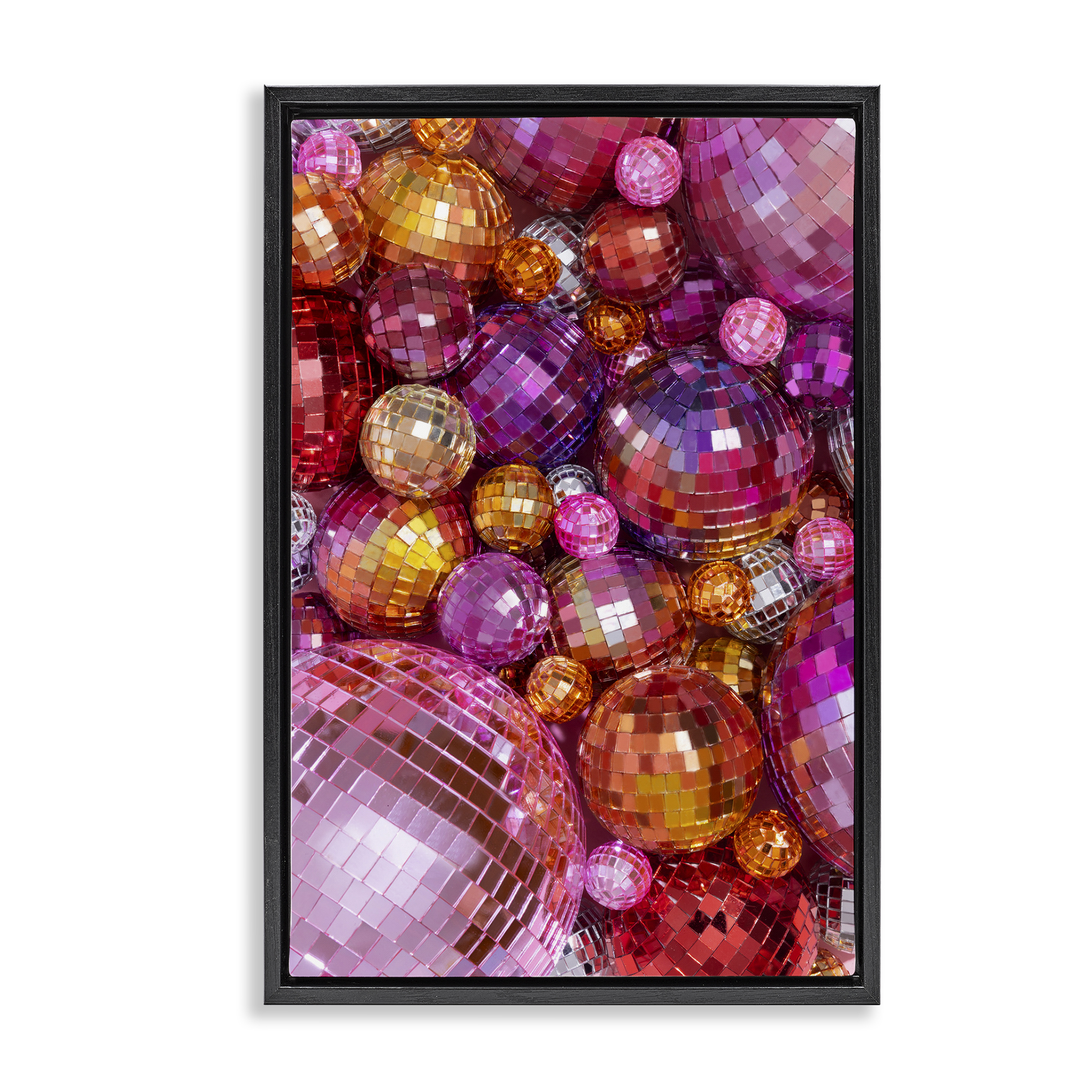 Stupell Industries Various Size Disco Balls Performing Arts Painting Black Floater Framed Art Print Wall Art, 21 x 31