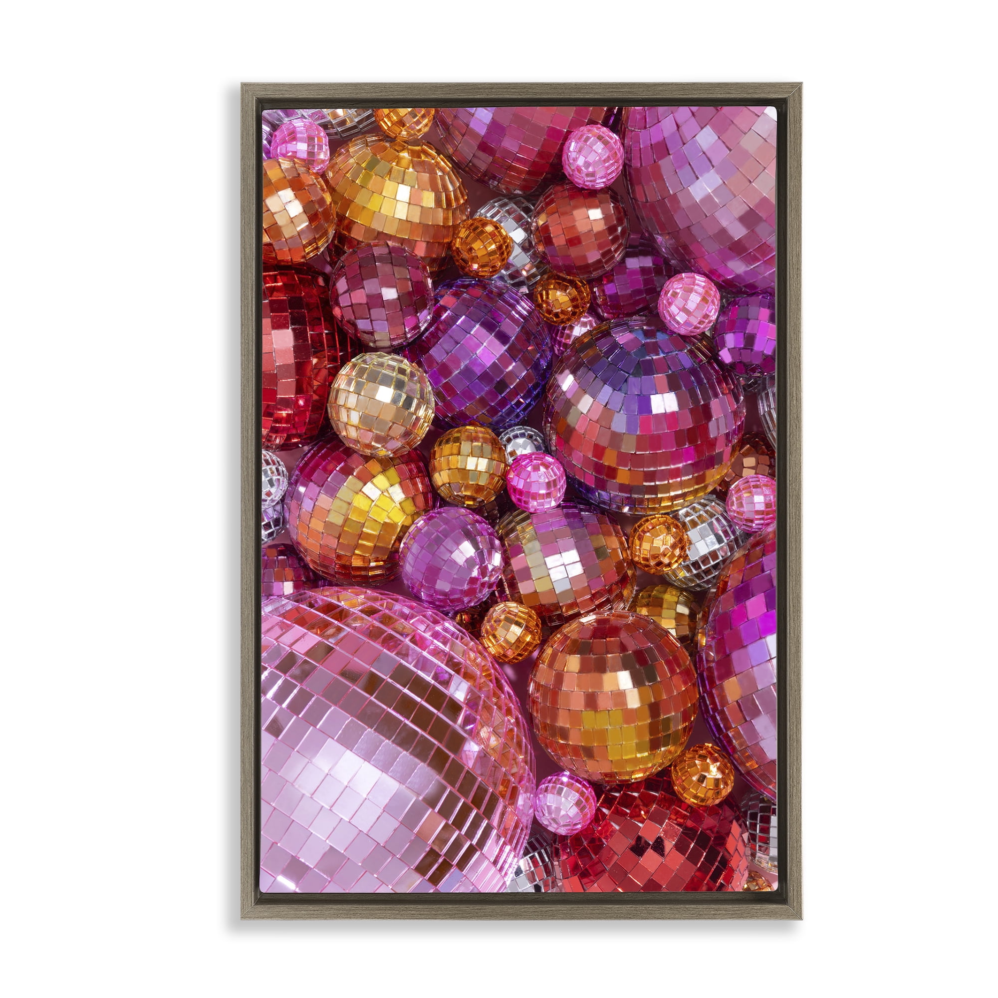 Stupell Industries Various Size Disco Balls Performing Arts Painting Brown Floater Framed Art Print Wall Art, 17 x 25