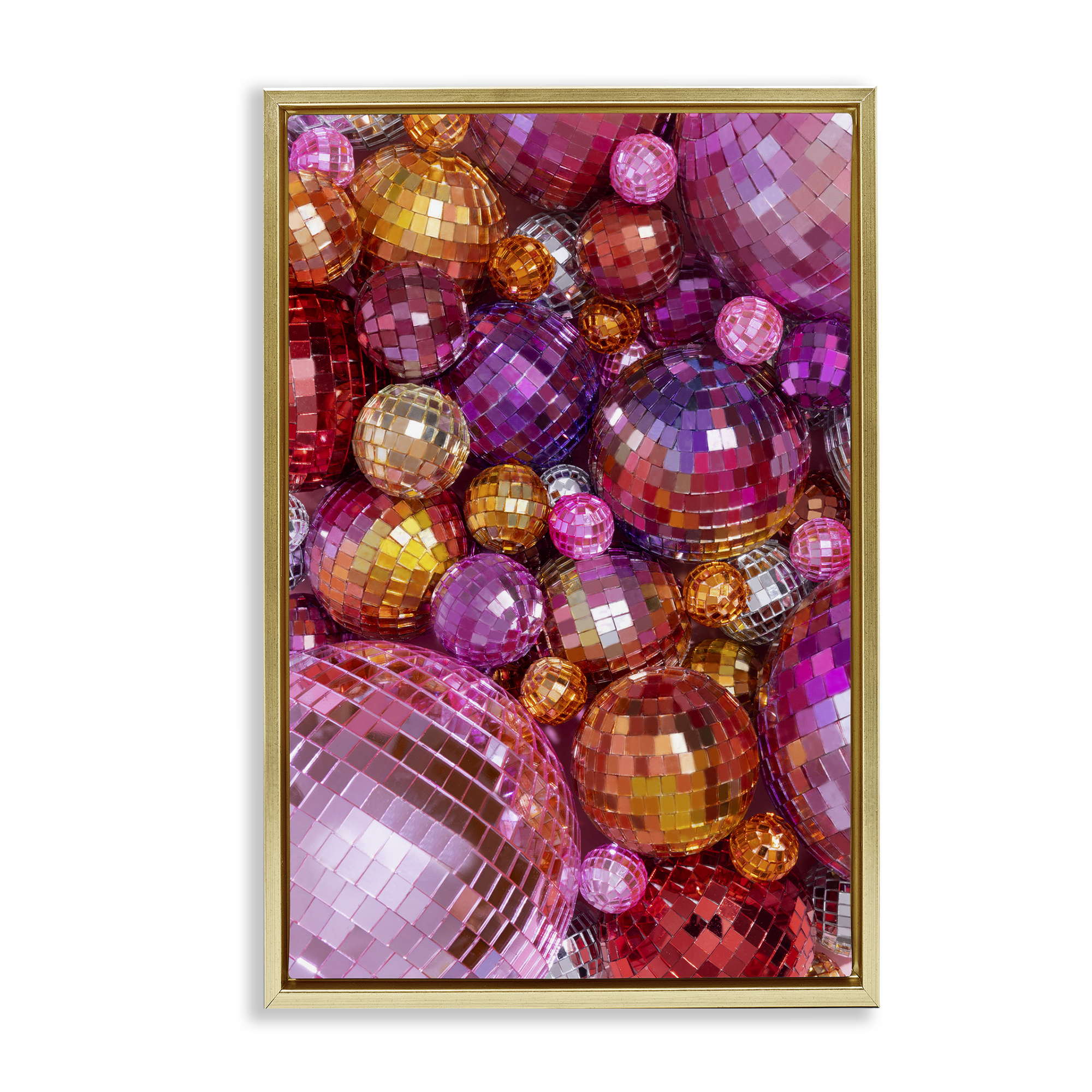 Stupell Industries Various Size Disco Balls Performing Arts Painting Gold Floater Framed Art Print Wall Art, 17 x 25