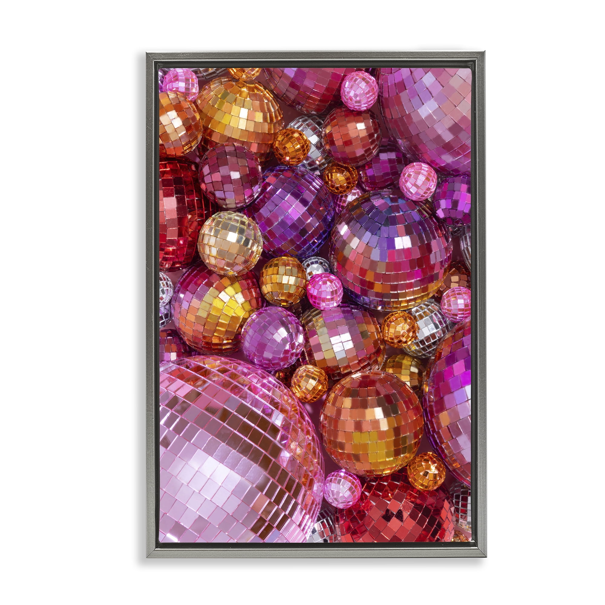 Stupell Industries Various Size Disco Balls Performing Arts Painting Gray Floater Framed Art Print Wall Art, 17 x 25