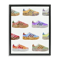 Stupell Industries Various Striped Sneakers Beauty & Fashion Painting Black Floater Framed Art Print Wall Art, 17 x 21