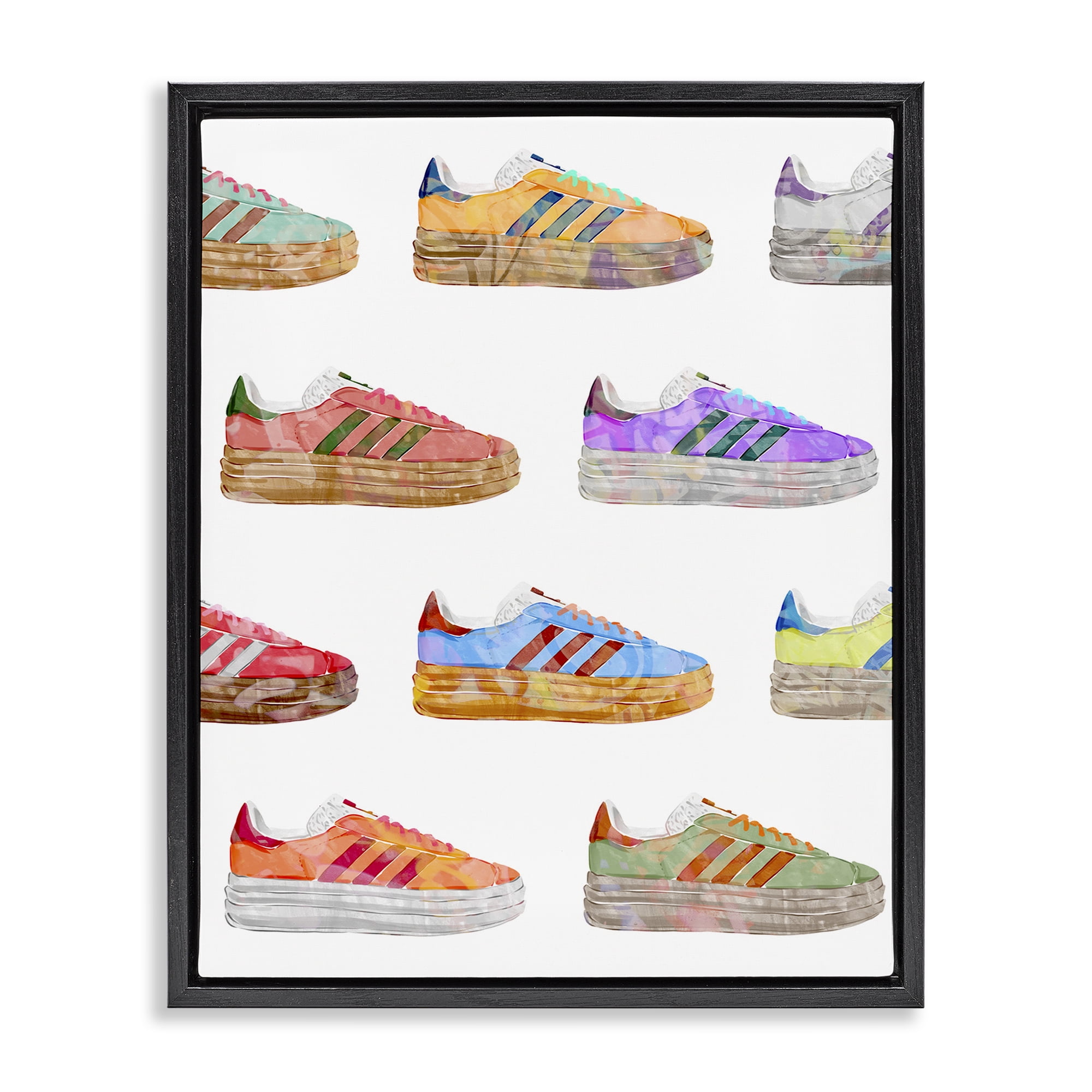 Stupell Industries Various Striped Sneakers Beauty & Fashion Painting Black Floater Framed Art Print Wall Art, 25 x 31