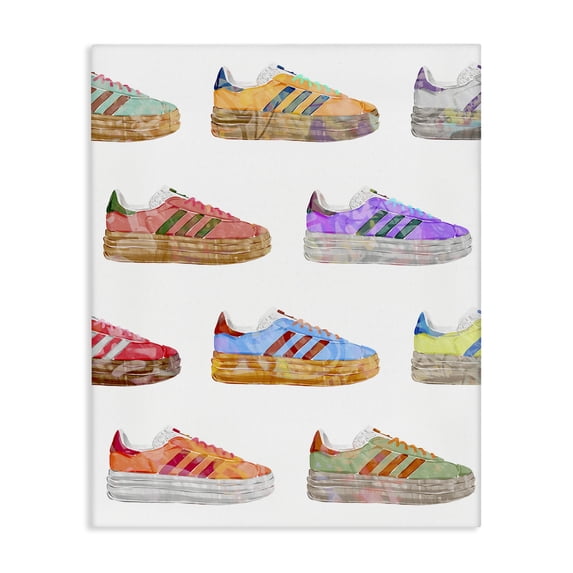 Stupell Industries Various Striped Sneakers Beauty & Fashion Painting Gallery Wrapped Canvas Art Print Wall Art, 24 x 30