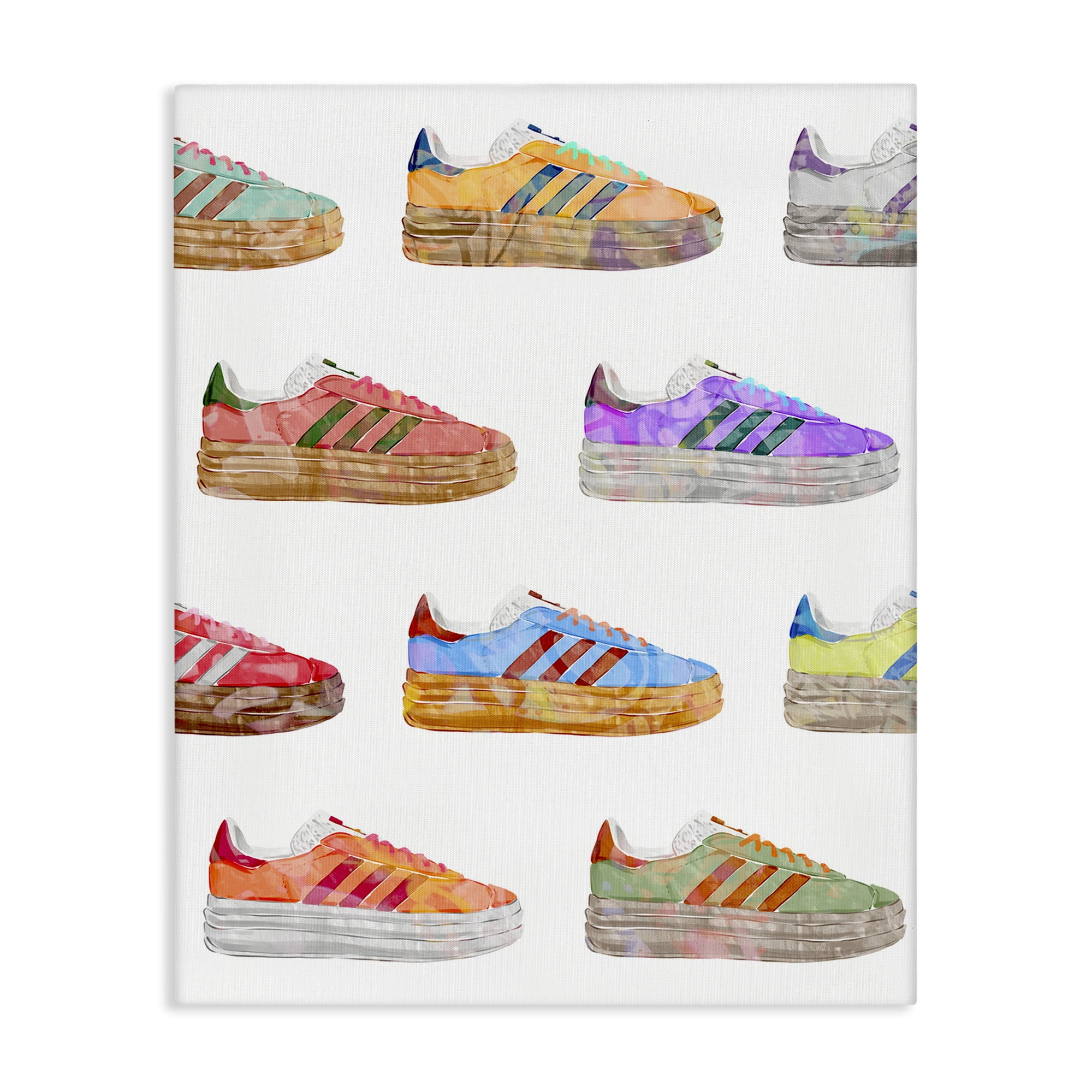Stupell Industries Various Striped Sneakers Beauty & Fashion Painting Gallery Wrapped Canvas Art Print Wall Art, 36 x 48