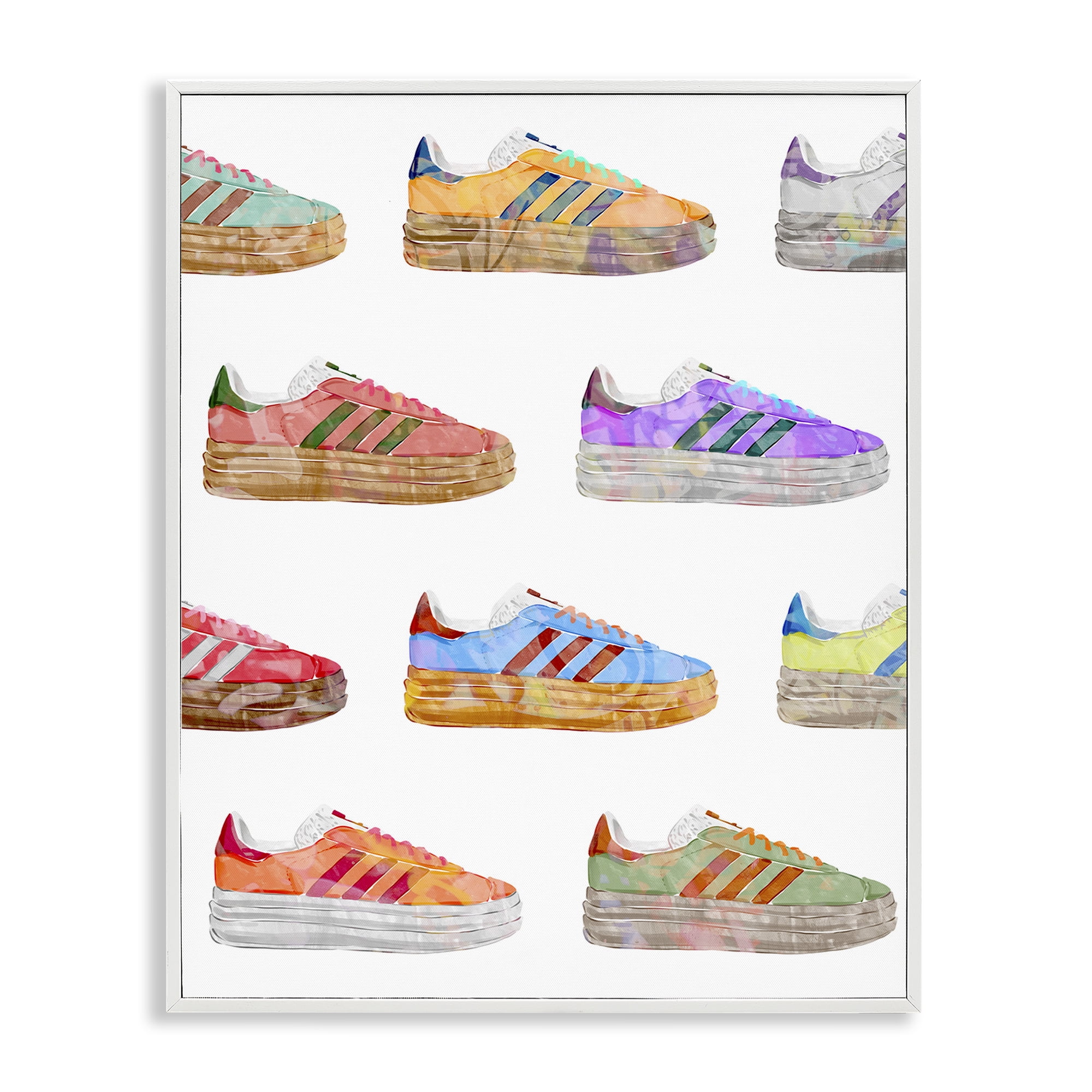 Stupell Industries Various Striped Sneakers Beauty & Fashion Painting White Framed Art Print Wall Art, 11 x 14