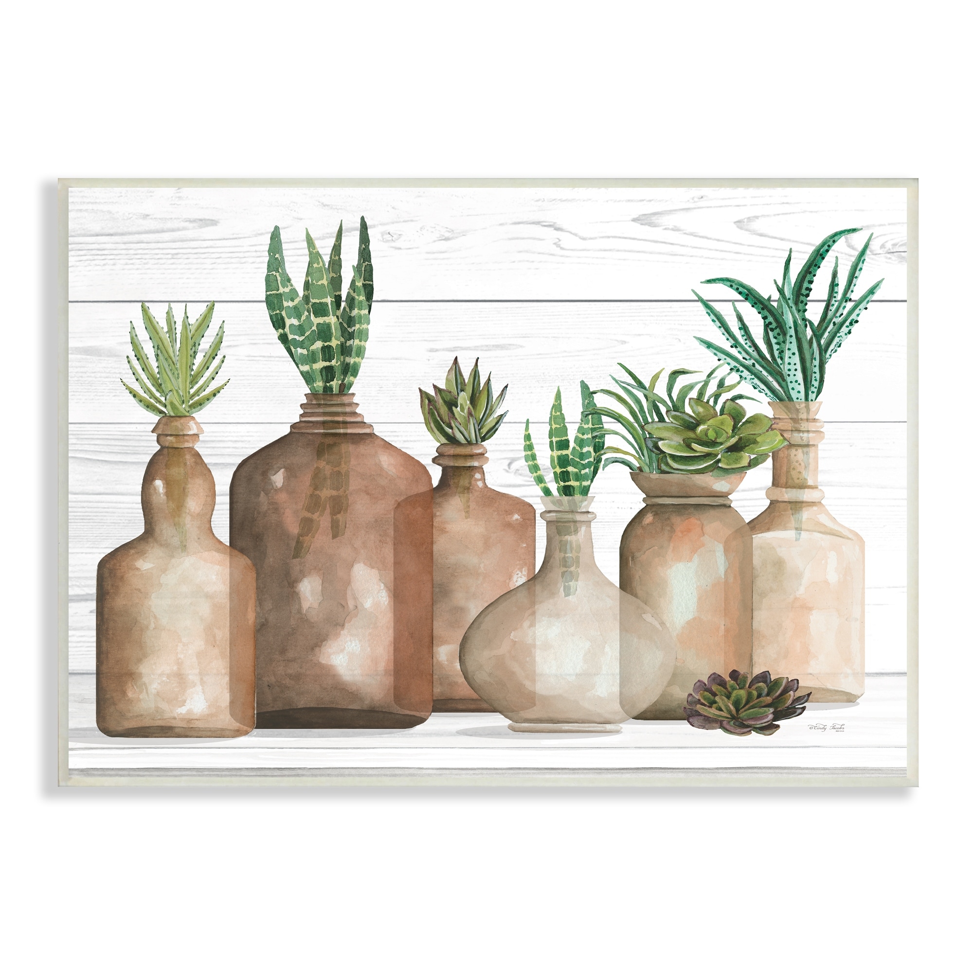 Stupell Industries Various Succulents Plants Vases Jars Striped Leaves Graphic Art Unframed Art Print Wall Art, Design by Cindy Jacobs
