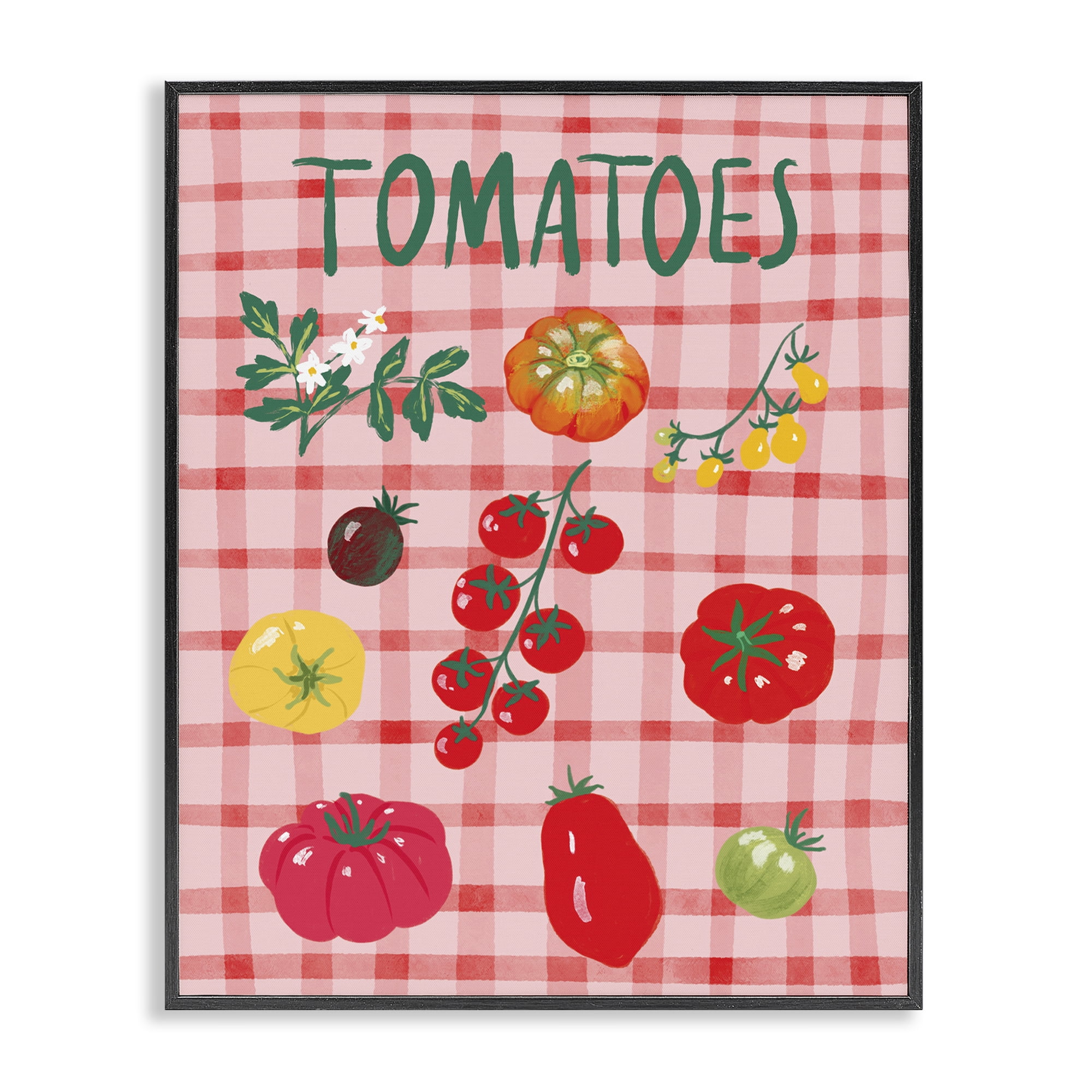 Stupell Industries Various Tomatoes on Plaid Food & Beverage Painting Black Framed Art Print Wall Art, 24 x 30