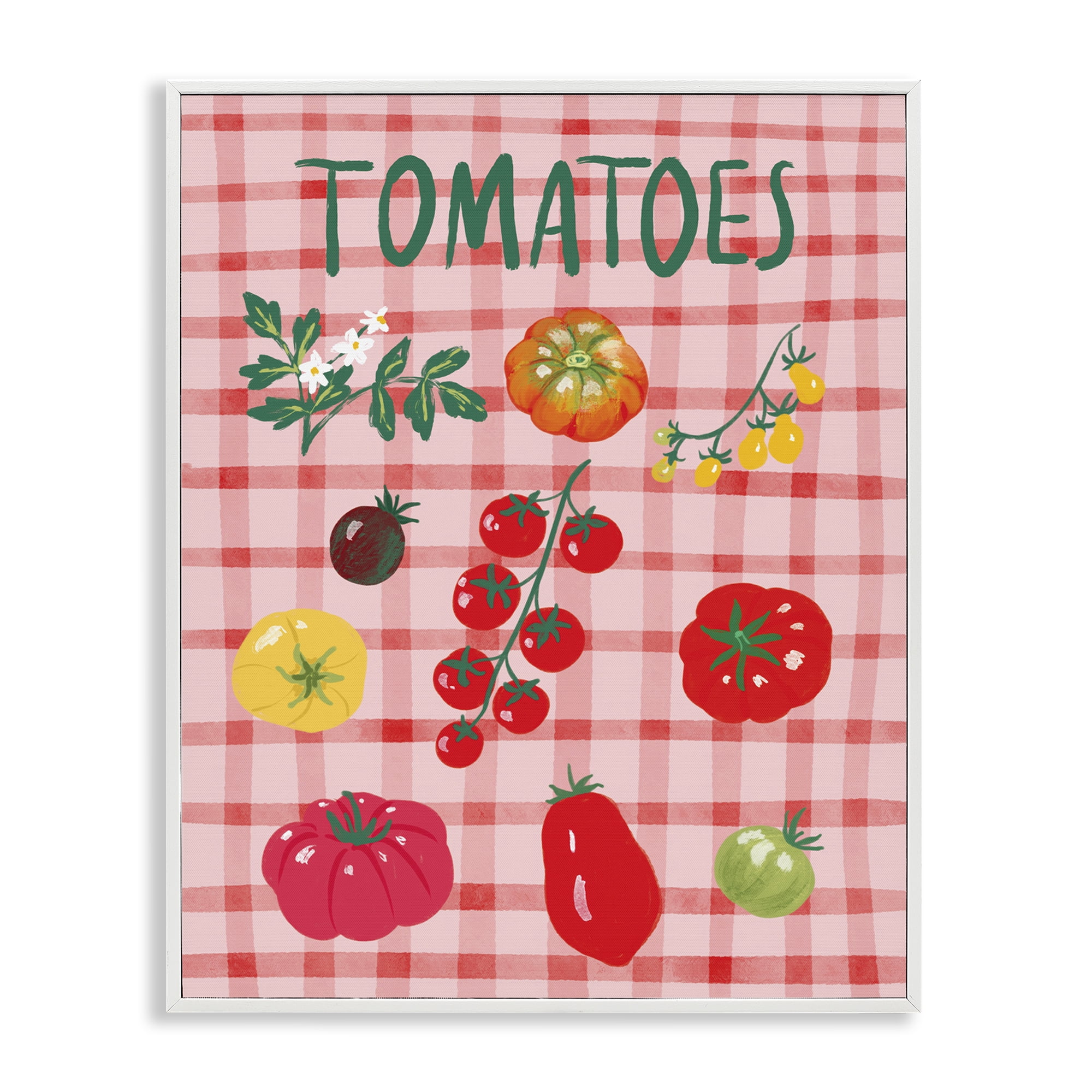 Stupell Industries Various Tomatoes on Plaid Food & Beverage Painting White Framed Art Print Wall Art, 16 x 20