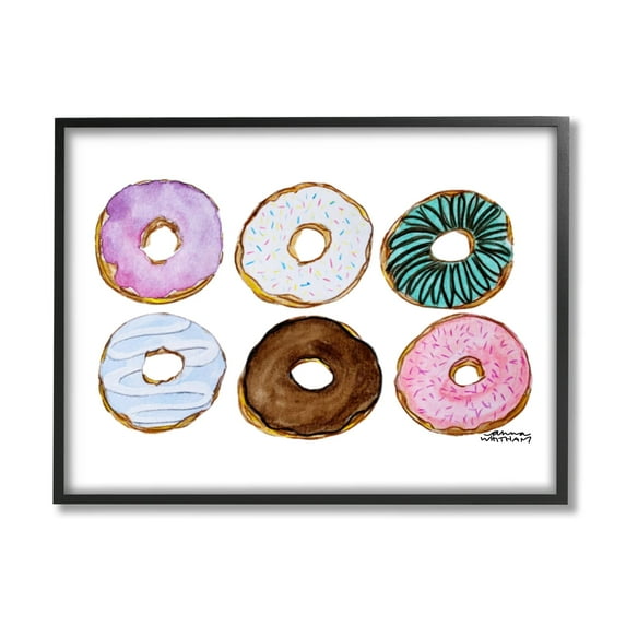 Stupell Industries Various Trendy Frosted Sprinkled Donuts Pastries Dessert Framed Wall Art, 20 x 16, Design by Angela Nickeas