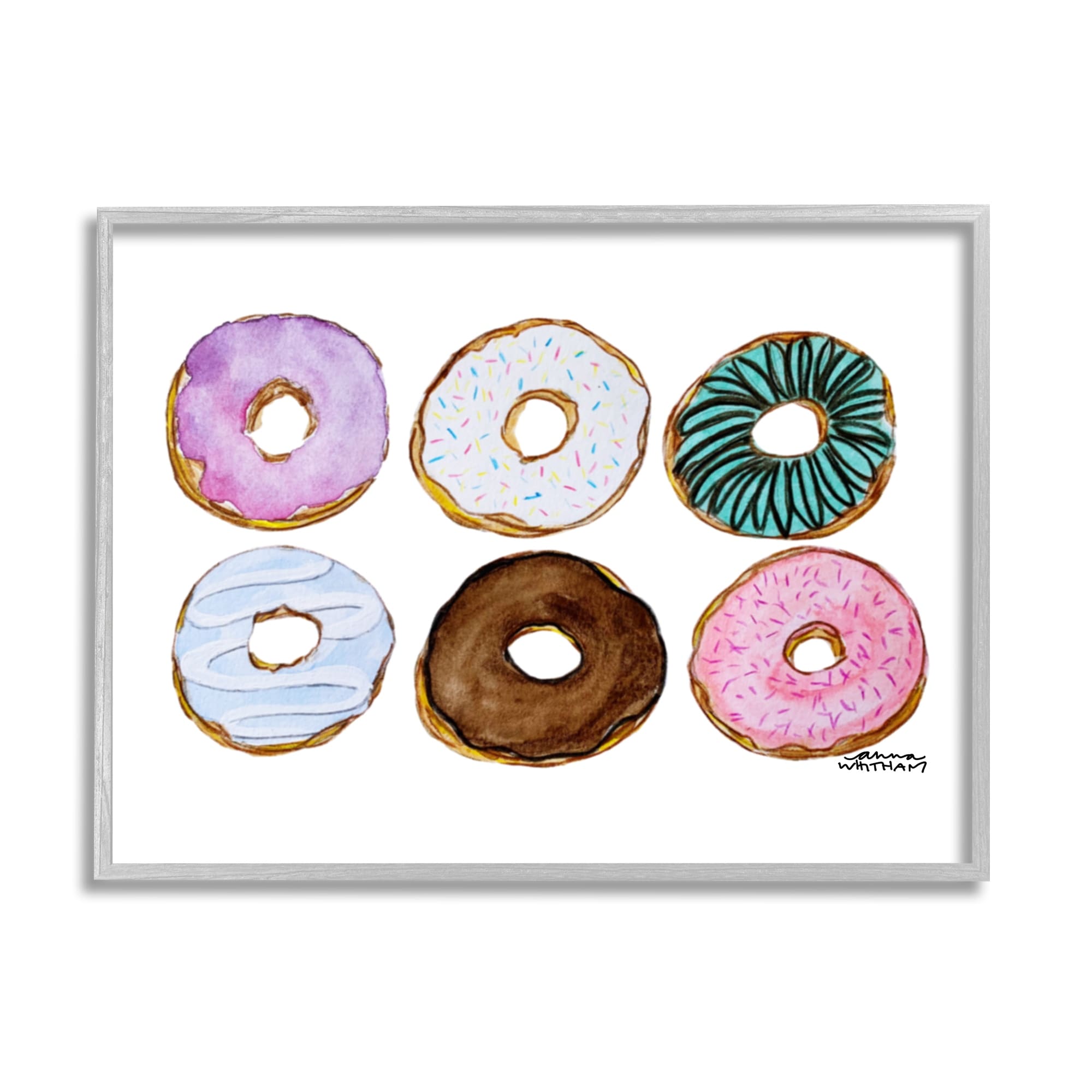 Stupell Industries Various Trendy Frosted Sprinkled Donuts Pastries Dessert Framed Wall Art, 20 x 16, Design by Angela Nickeas