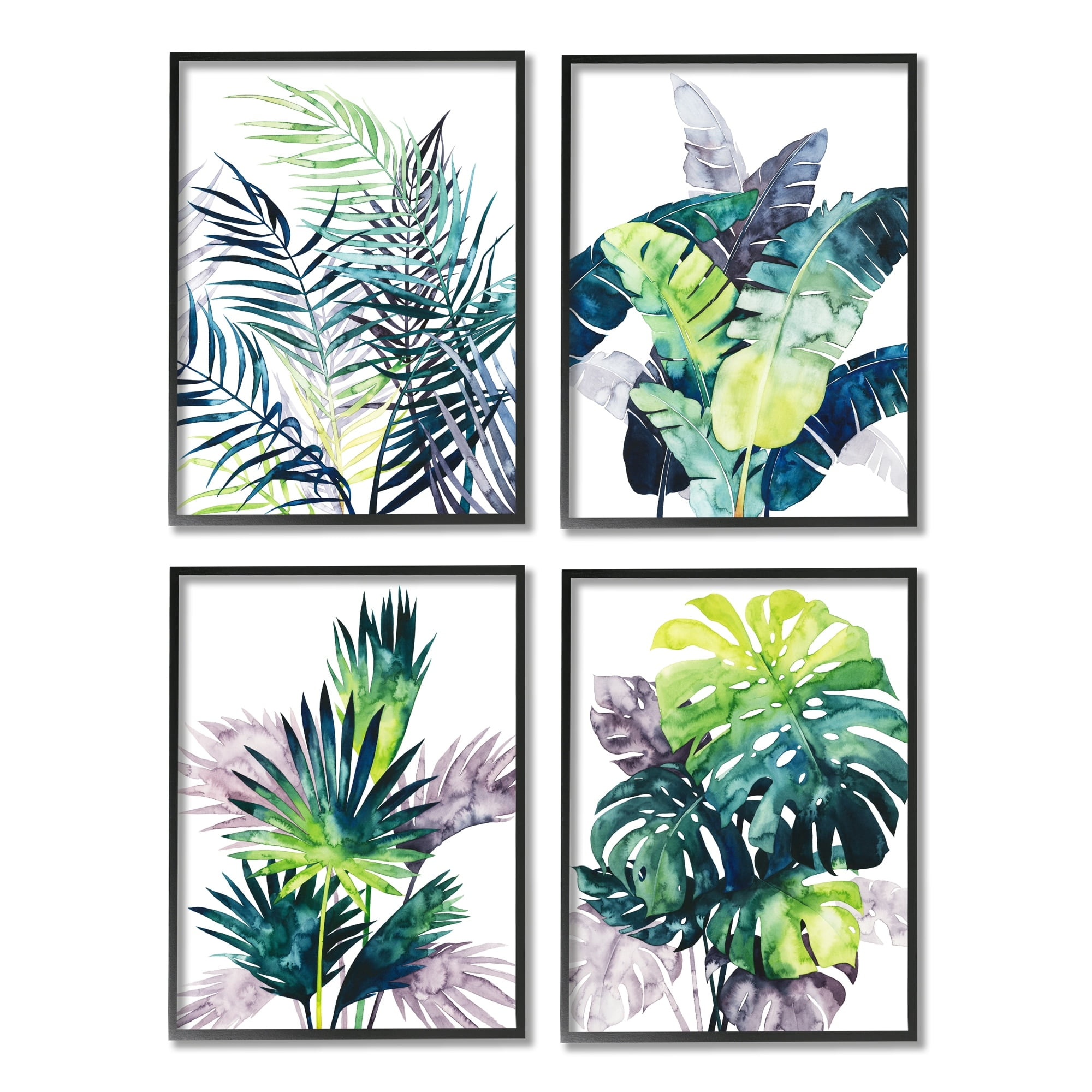 Stupell Industries Various Tropical Palm Fans Green Blue Plants Black Framed, 16 x 20, Design by Grace Popp