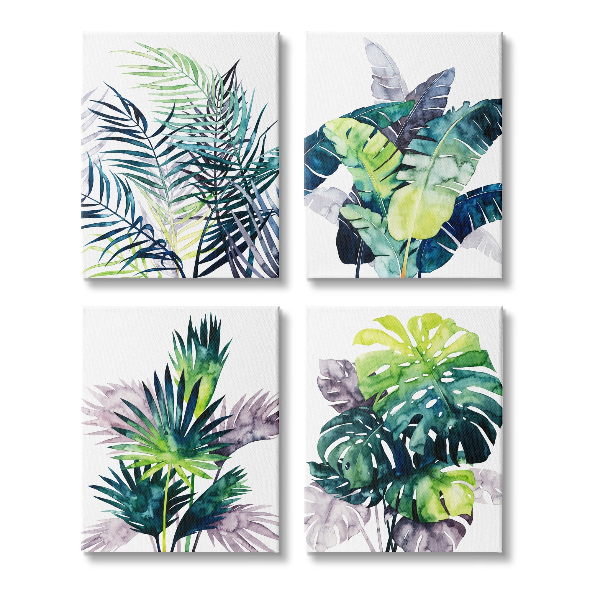Stupell Industries Various Tropical Palm Fans Green Blue Plants Canvas Wall Art, 16 x 20, Design by Grace Popp