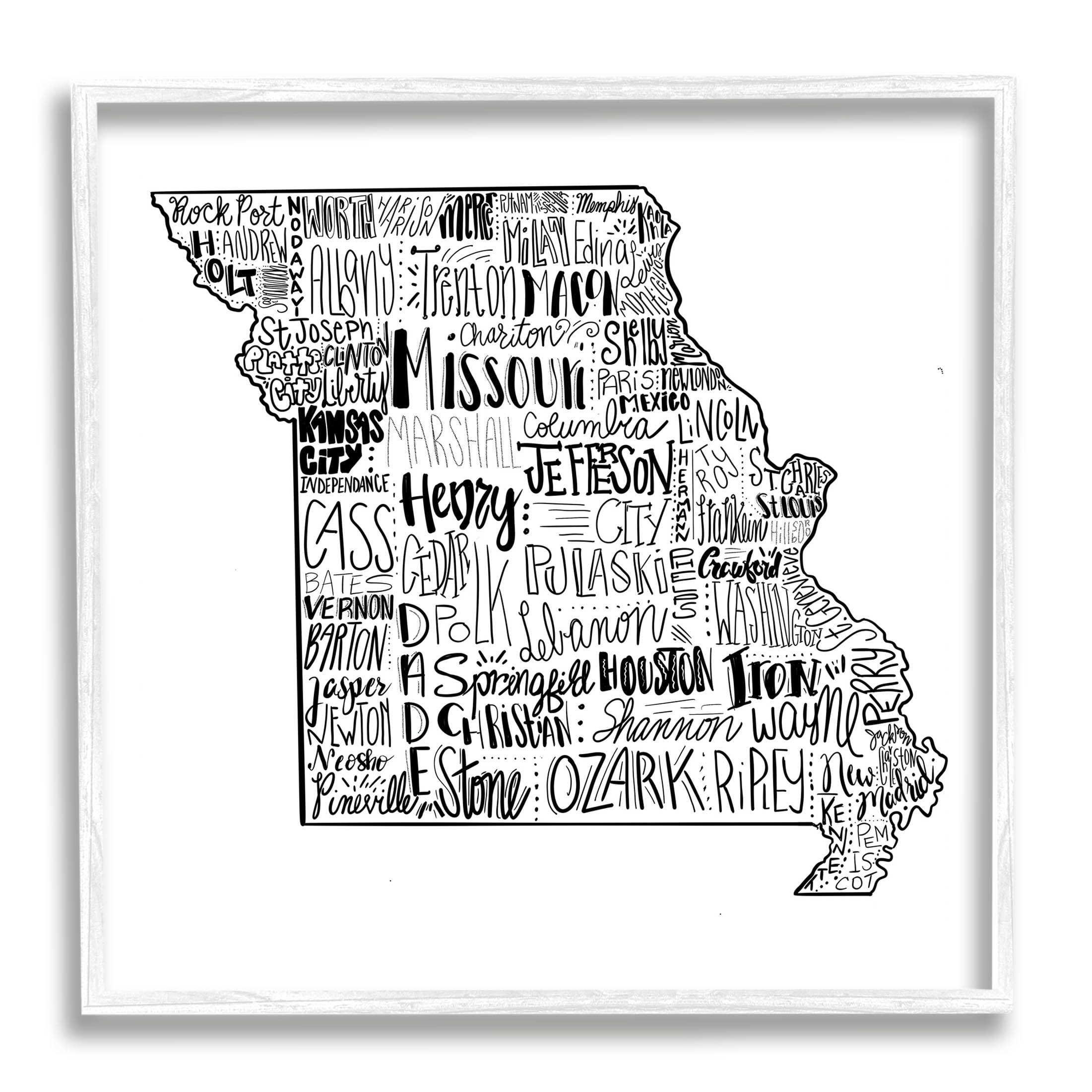 Stupell Industries Various Typography Cities Missouri State Graphic Art White Framed Art Print Wall Art, Design by The Saturday Evening Post